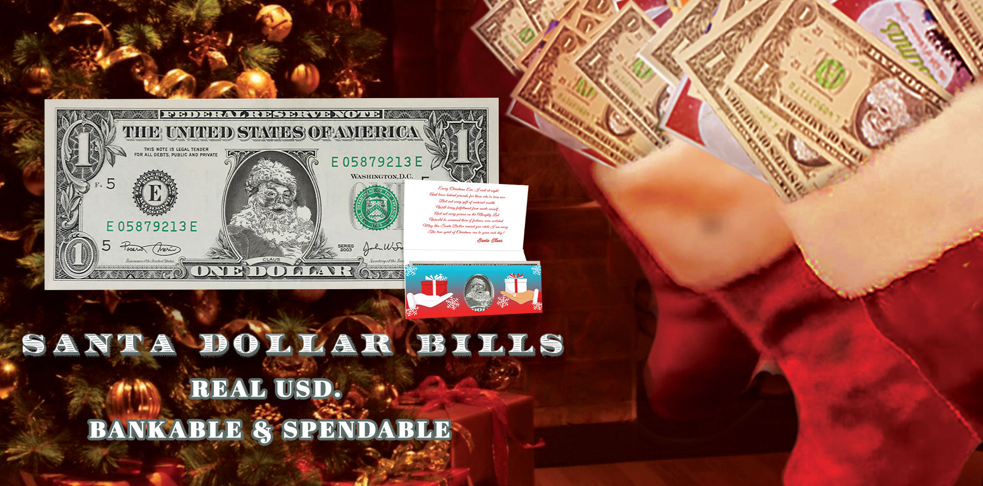 BLACK SANTA CLAUS SANTA DOLLAR U.S. $1 ONE DOLLAR BILL REAL DOLLAR ITEM #75