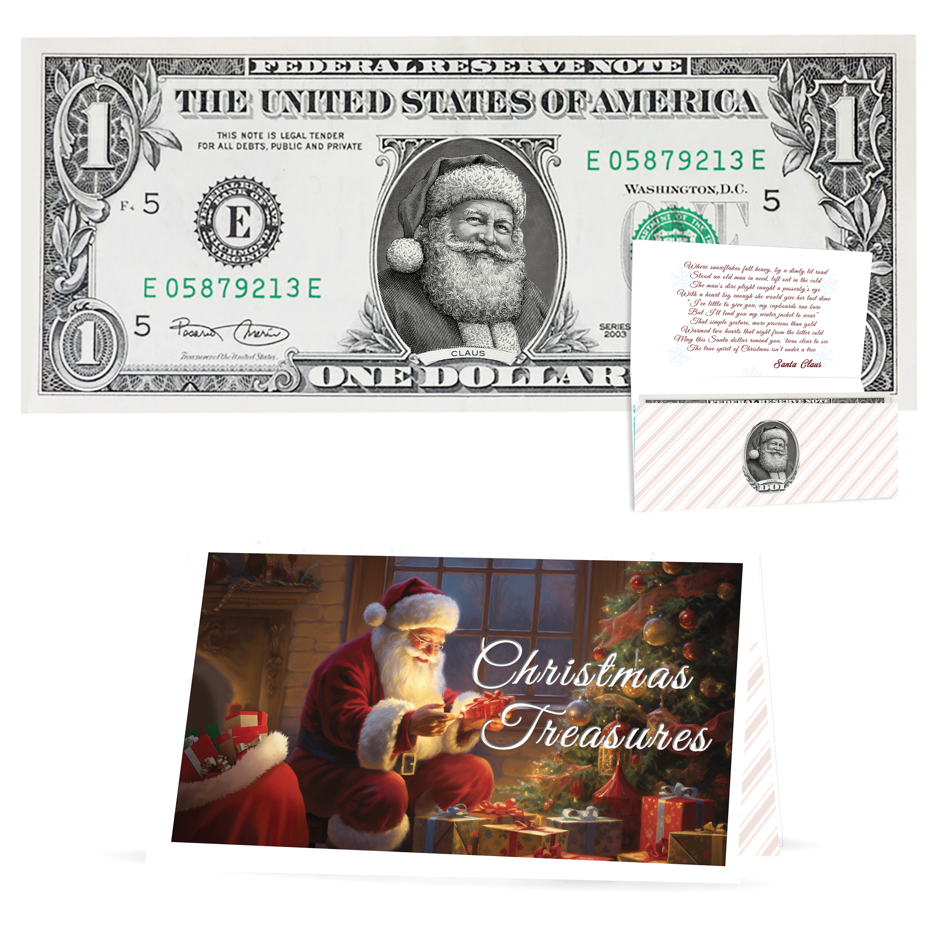 The Official Santa Claus Dollar Bill. 'Twinkle in His Eye' Version. Real USD. Bankable and Spendable. Santa Cash - Santa Money- Santa Bucks