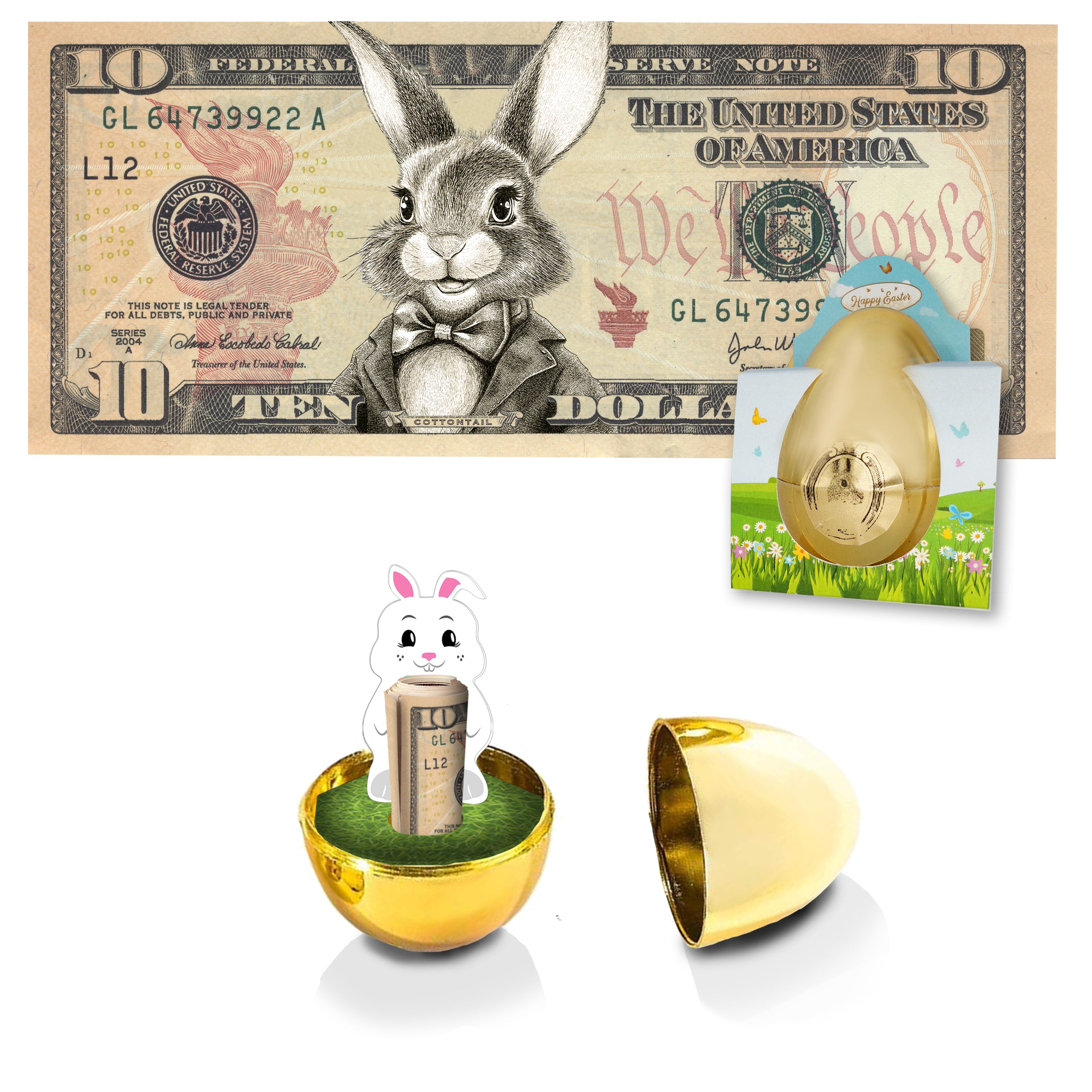 The Official Easter Bunny Dollar Bill with Golden Egg. Real 10.0 USD. Bankable & Spendable. Easter Basket Stuffer/Filler. Bunny Bucks - Bunny Money