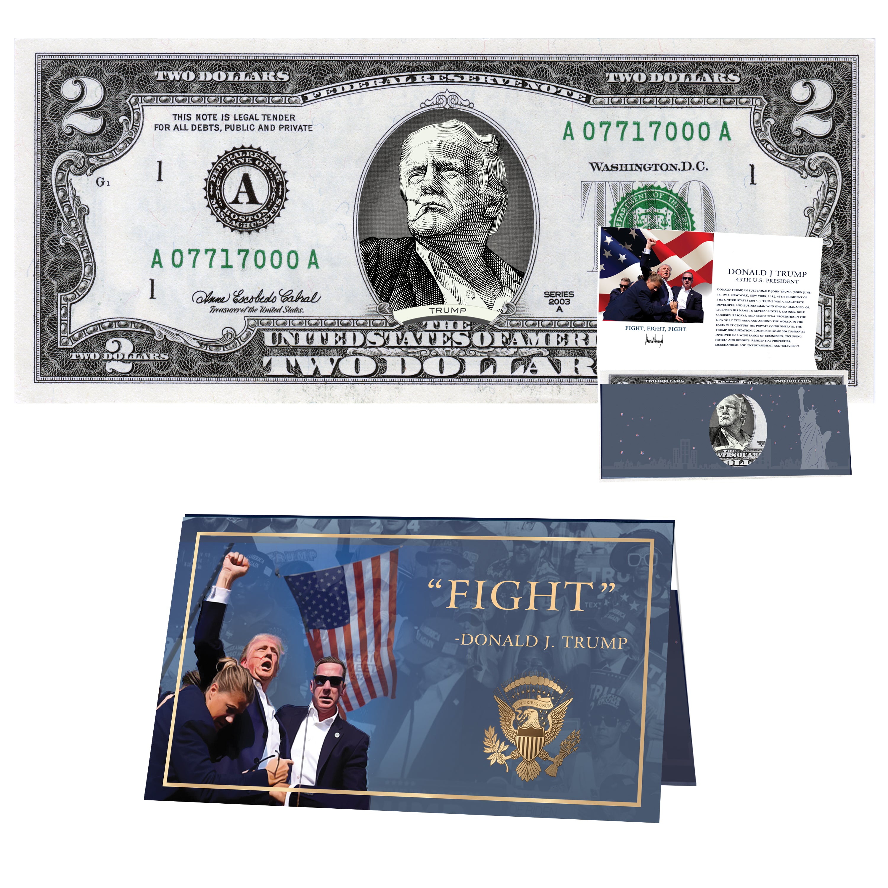 Donald Trump Assassination Attempt. Rally Shooting. Bloody Ear. $2 Real USD. Stand Strong and Fight Bill Make America Great Again 2024