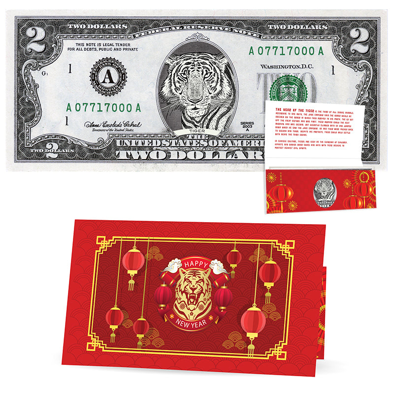 Official Chinese New Year Lucky Dollar: Real 2.0 USD. Bankable & Spendable. Year of the Tiger Lucky Red Packet and Envelope