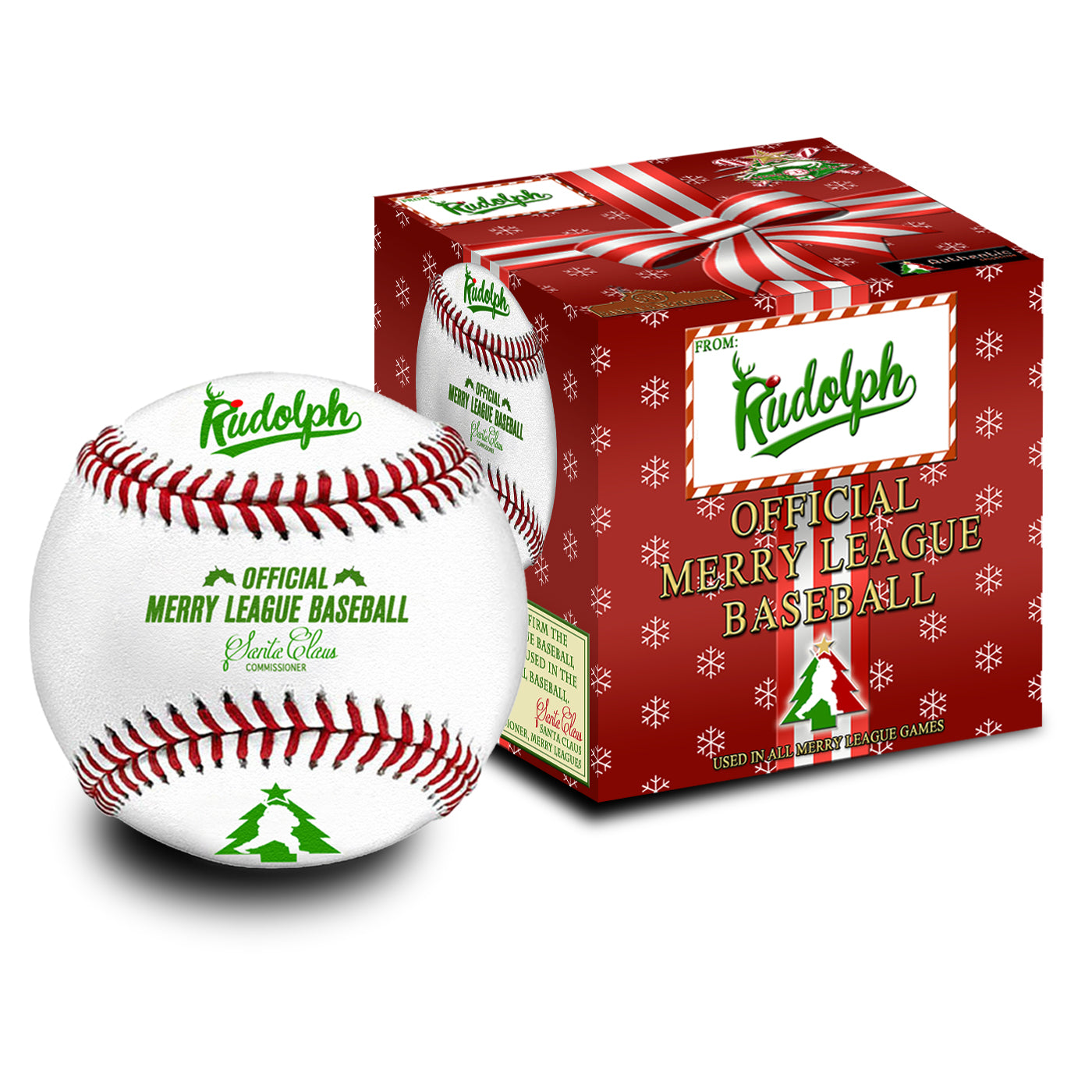 Merry League Christmas Baseball Gift. Red Laces Version. The Official Baseball of Christmas. Stocking Stuffer. Christmas Collectible Baseball. Batter Pitcher Catcher.