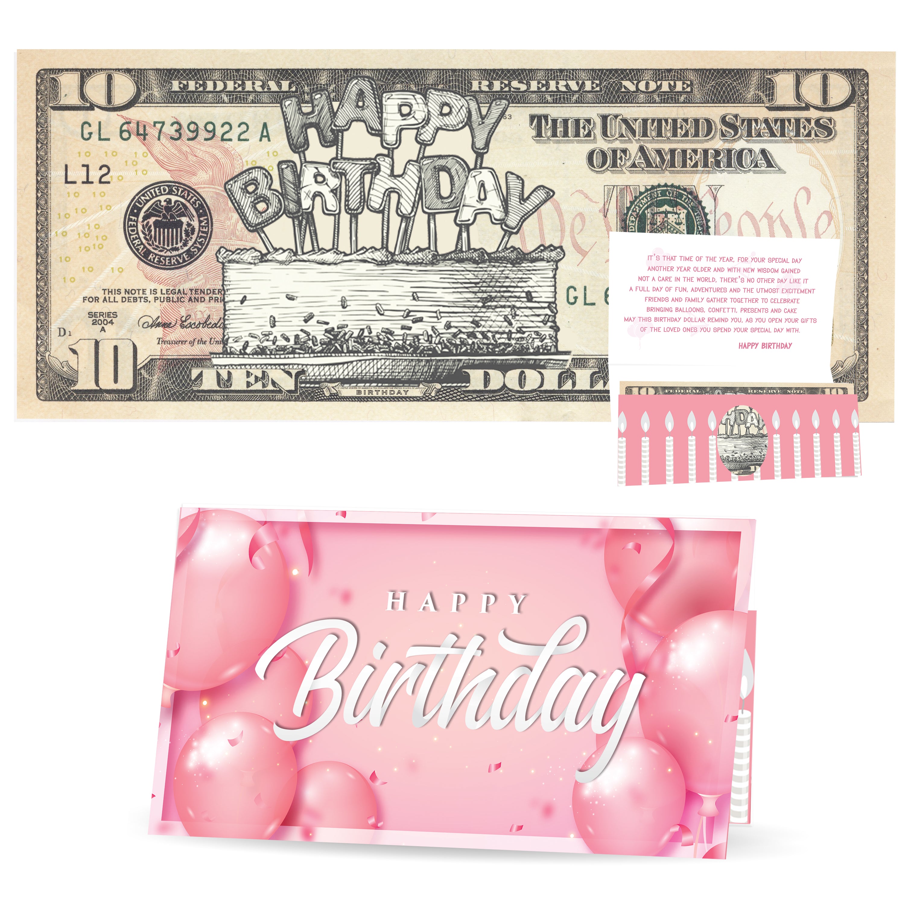 Birthday Card for Her and Official Birthday Dollar. Real 10.0 USD. Each Bill Comes with a Birthday Card, Currency Holder and Birthday Poem Active
