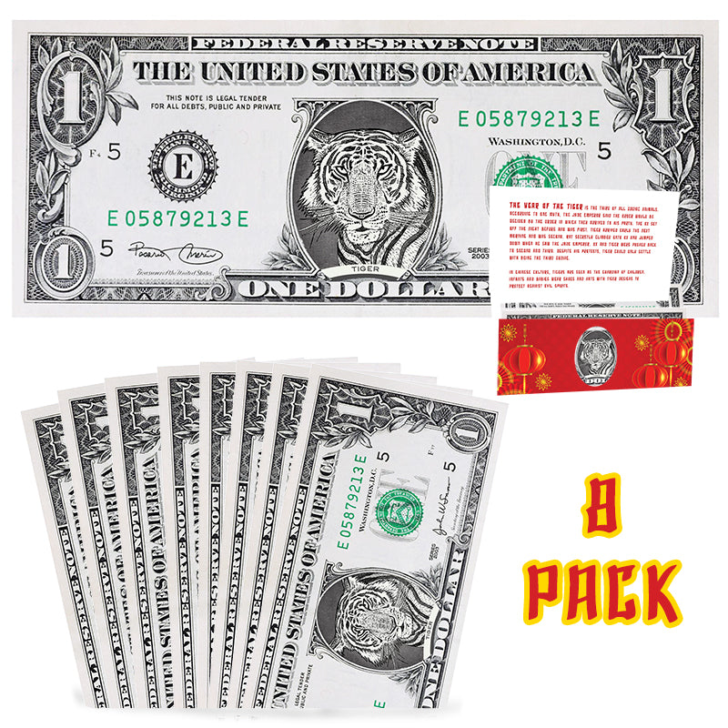 Official Chinese New Year Lucky Dollar: Real 1.0 USD Value Pack. Bankable & Spendable. Year of the Tiger Lucky Red Packet and Envelope