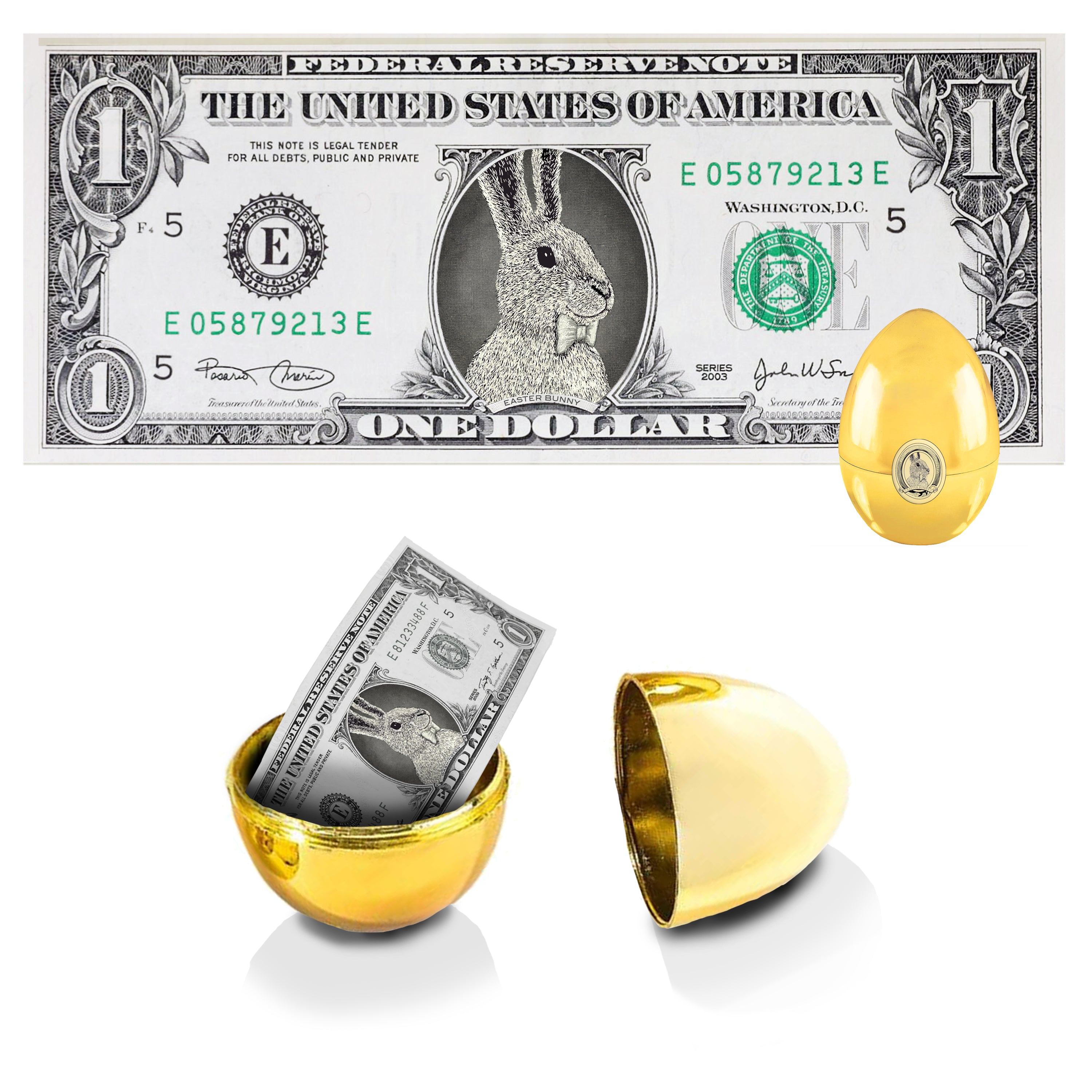 The Official Easter Bunny Dollar Bill with Golden Egg. Real 1.0 USD V2. Bankable & Spendable. Easter Basket Stuffer/Filler. Bunny Bucks - Bunny Money