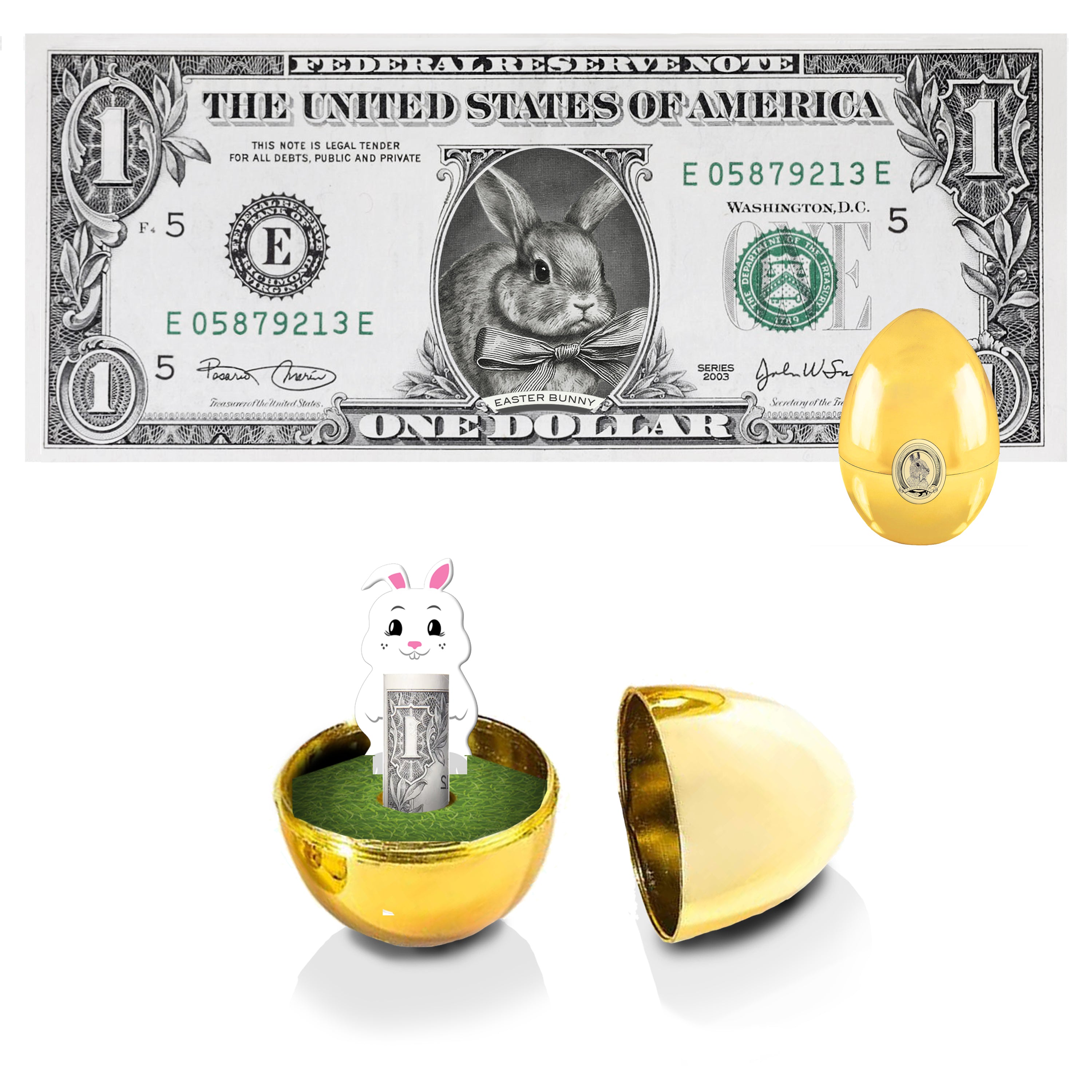 The Official Easter Bunny Dollar Bill with Golden Egg V3. Real 1.0 USD V3. Bankable & Spendable. Easter Basket Stuffer/Filler. Bunny Bucks - Bunny Money
