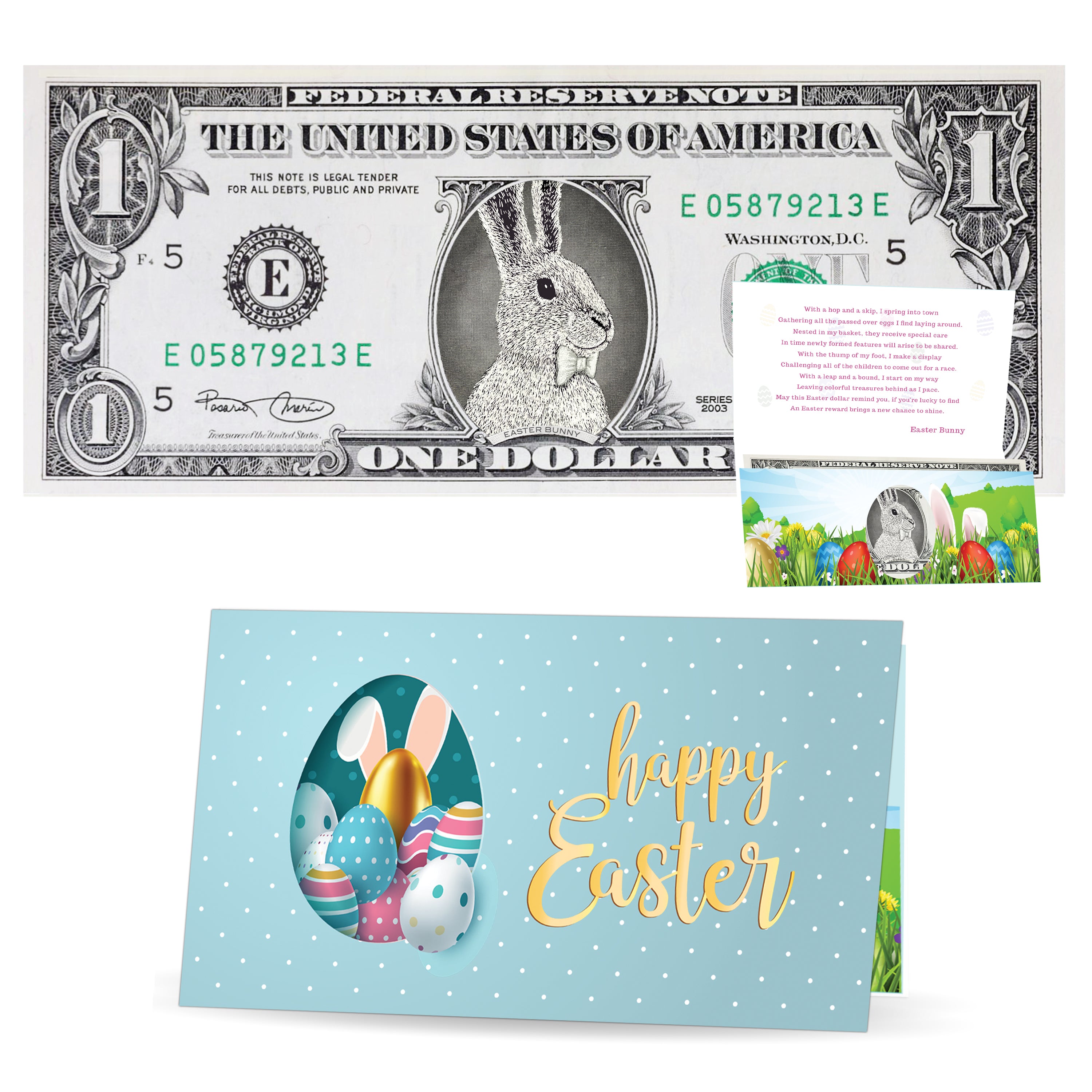 The Official Easter Bunny Dollar Bill. Real 1.0 USD. Each Bill Comes with a Greeting Easter Card. Bunny Bucks
