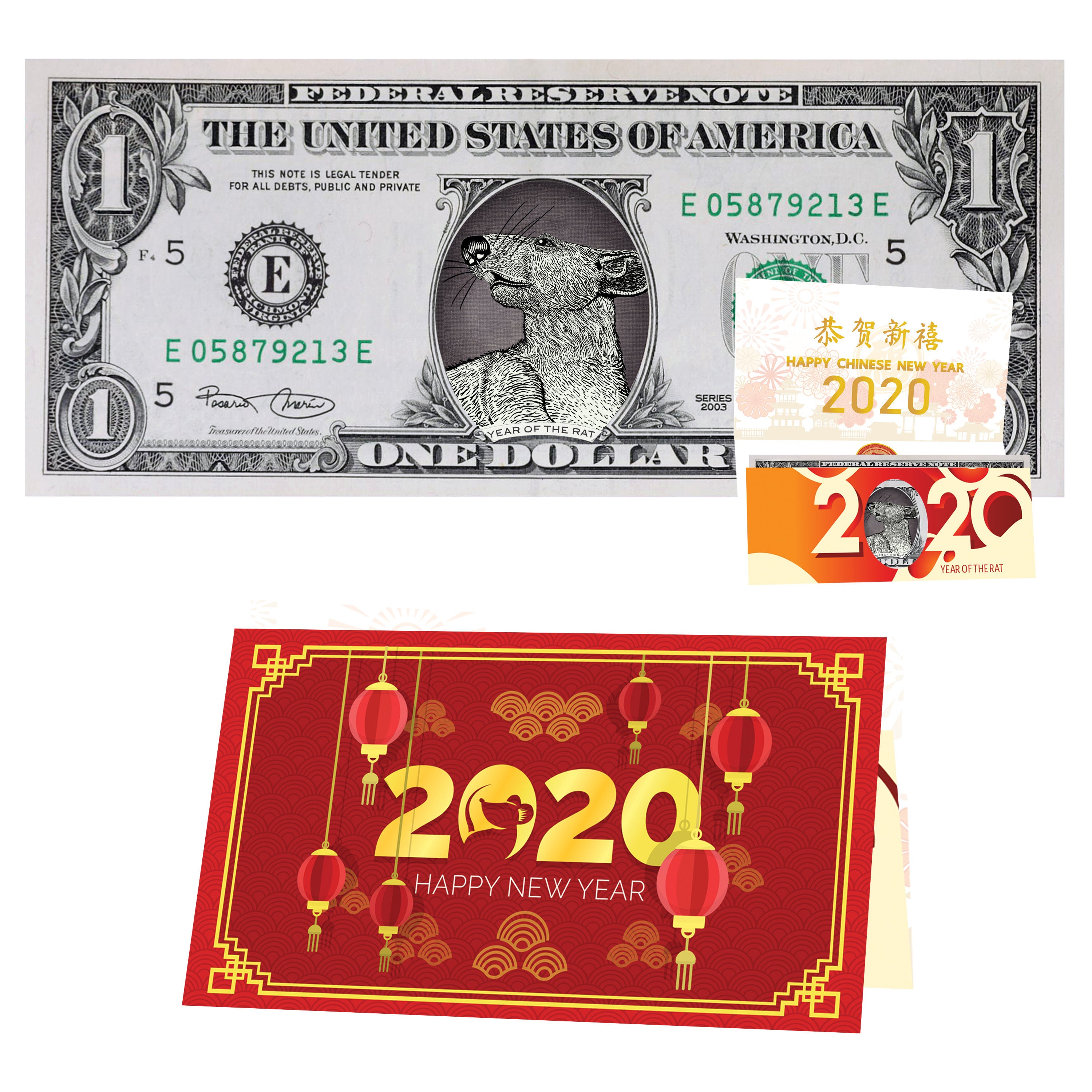 Official Chinese New Year Lucky Dollar: Real 1.0 USD. Bankable & Spendable. Year of the Rat Lucky Red Packet and Envelope