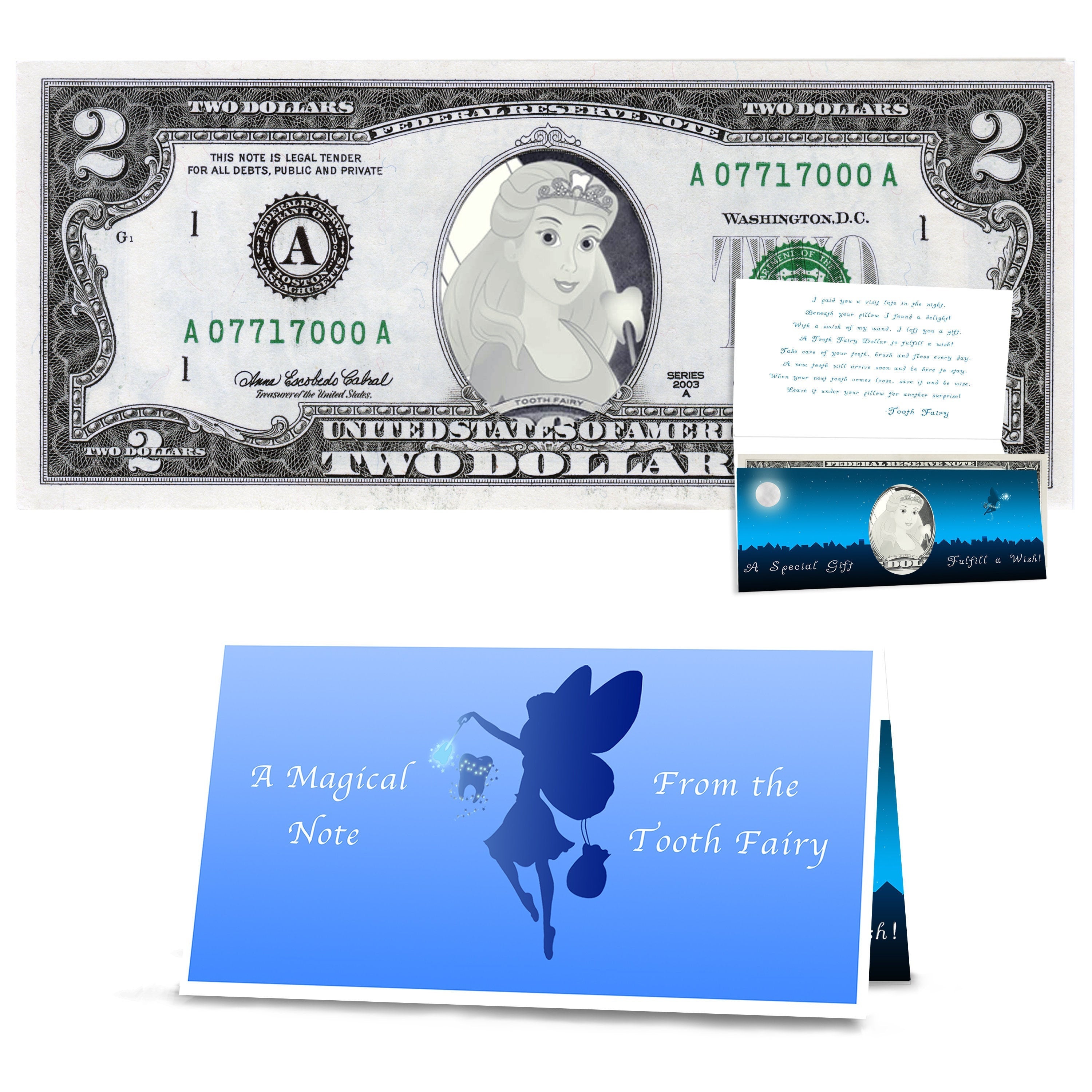 Tooth Fairy Gift: Official Tooth Fairy 2.0 Dollar Bill. Real USD. Bankable and Spendable. Complete Gift Package with Tooth Fairy Letter