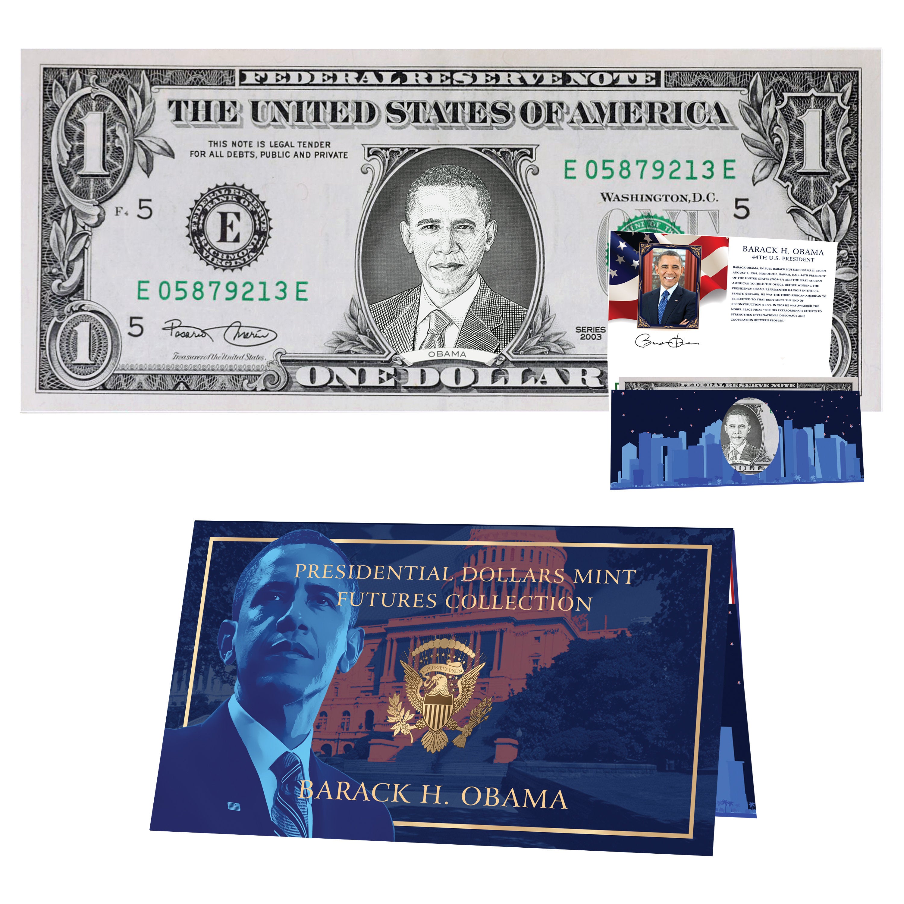 Barack Obama Dollar Bill w/ Official Currency Card - REAL USD!