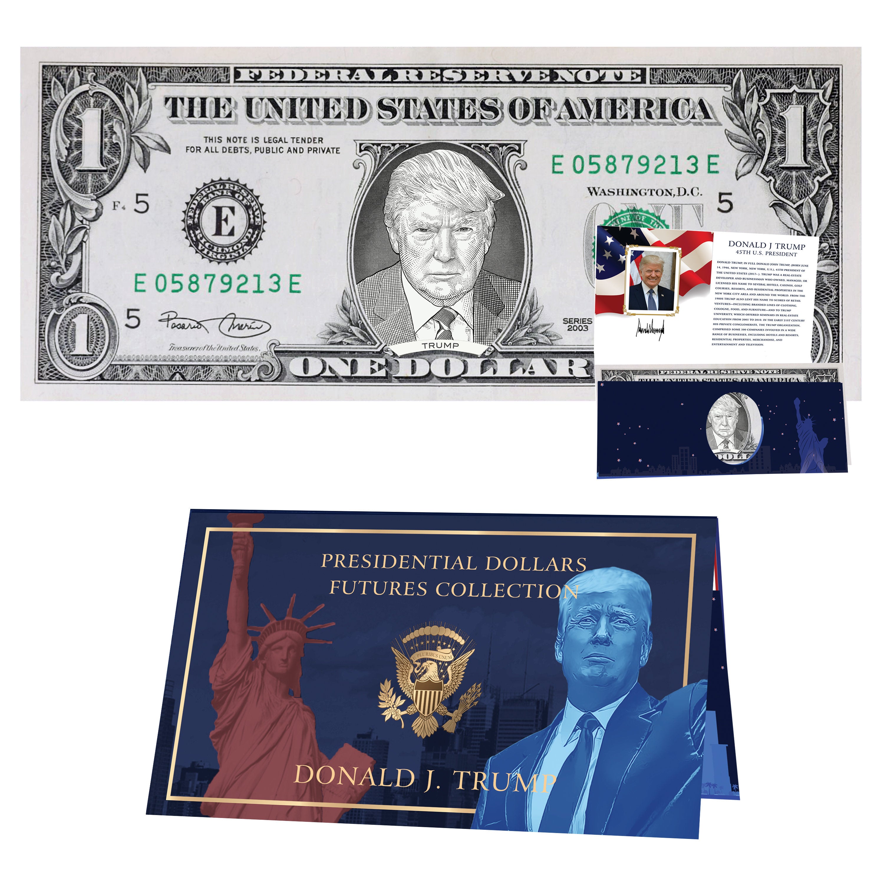 Donald Trump Official Dollar Bill w/ Presidential Currency Card. Presidential Futures Collection - REAL USD!