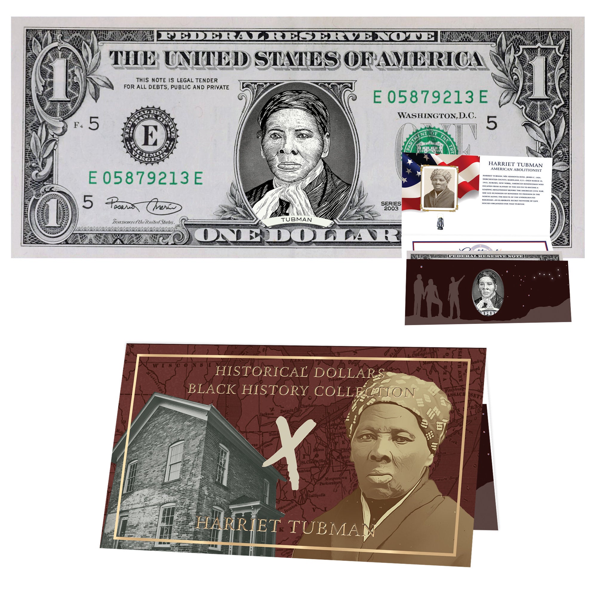 Official Harriet Tubman Dollar Bill w/ Official Currency Card - REAL USD! Black History Month Commemorative Collection!