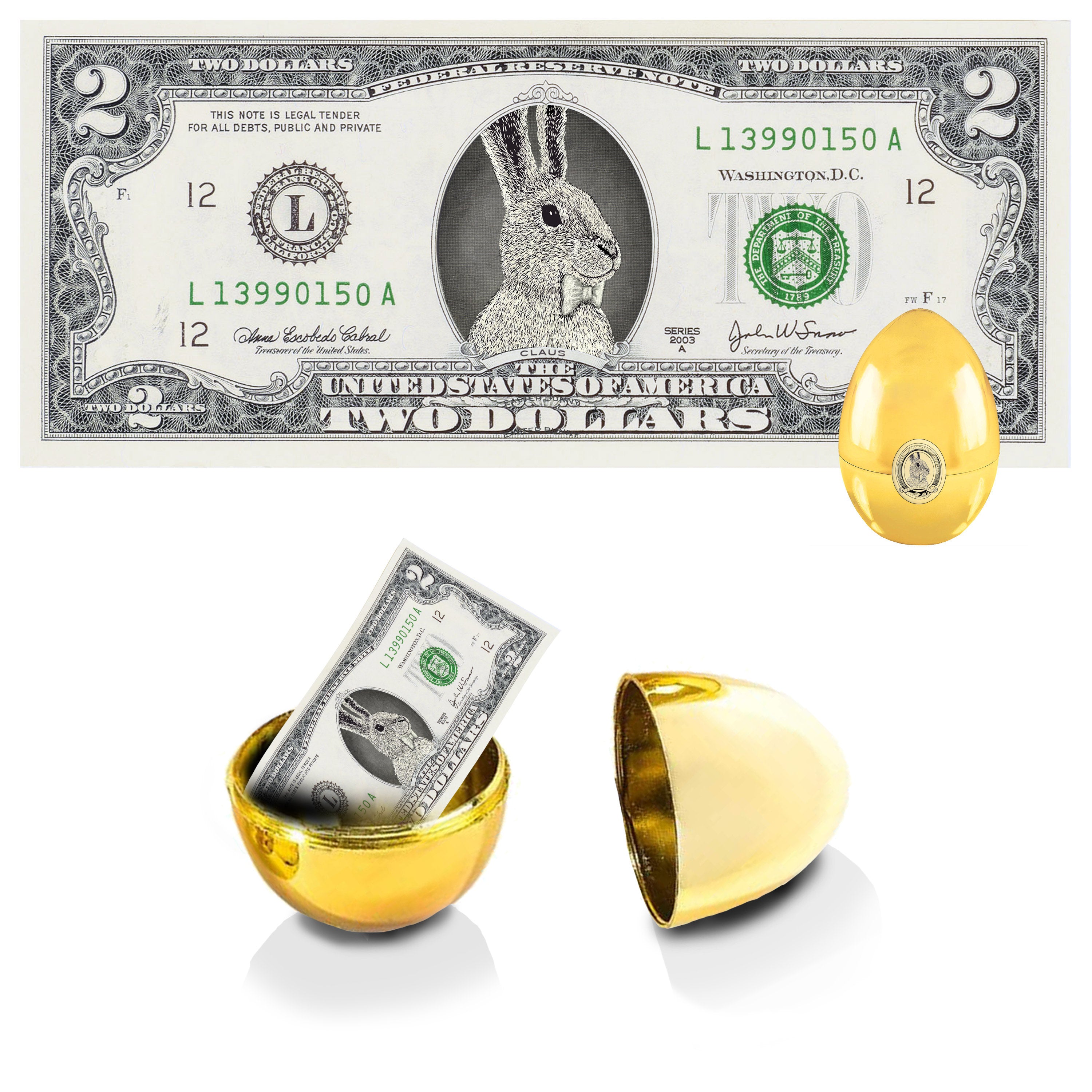 The Official Easter Bunny Dollar Bill with Golden Egg. Real 2.0 USD. Bankable & Spendable. Easter Basket Stuffer/Filler. Bunny Bucks - Bunny Money