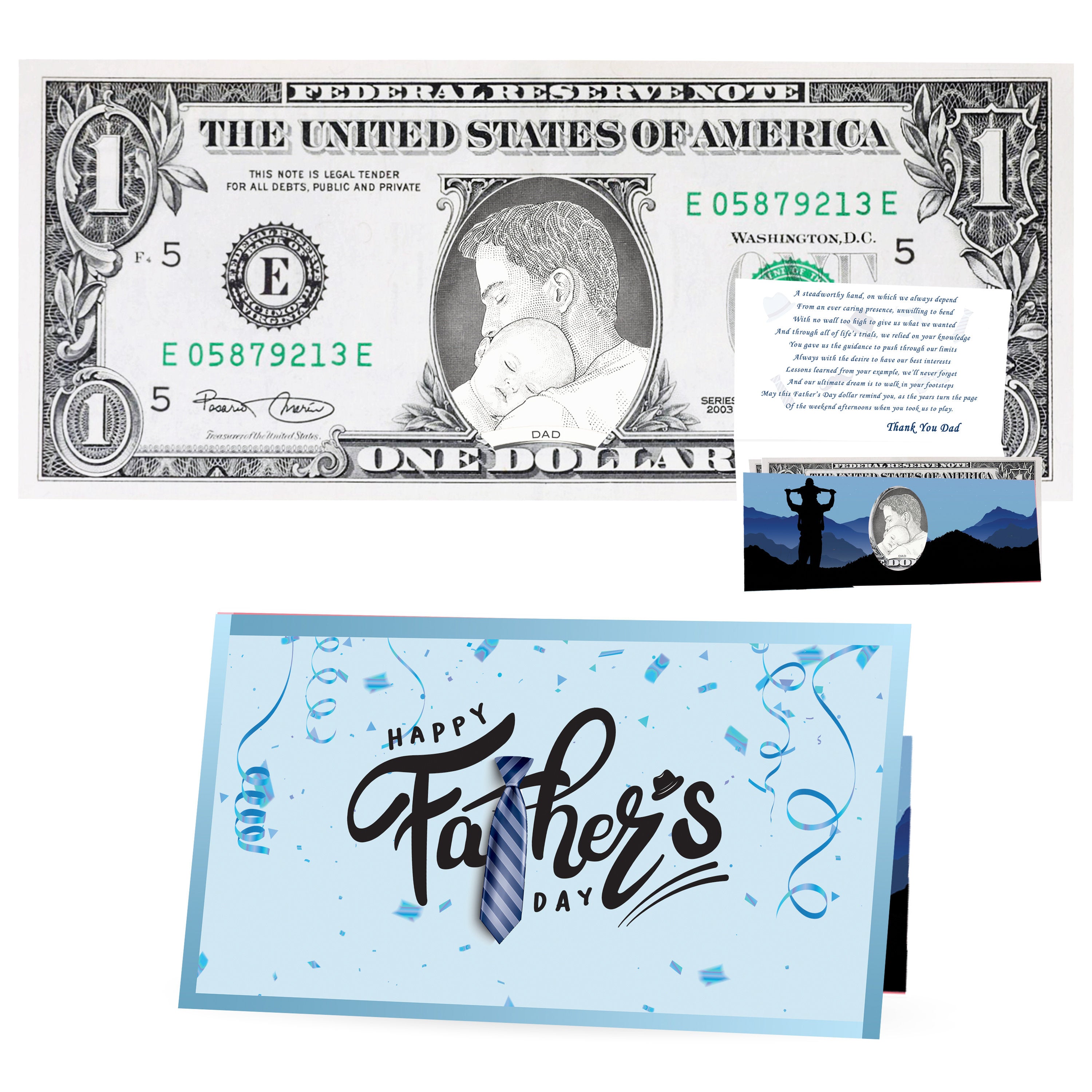 The Official Father's Day Dollar Bill. Real 1.0 USD. Each Bill Comes with a Father's Day Card, Currency Holder and Thank You Dad Poem