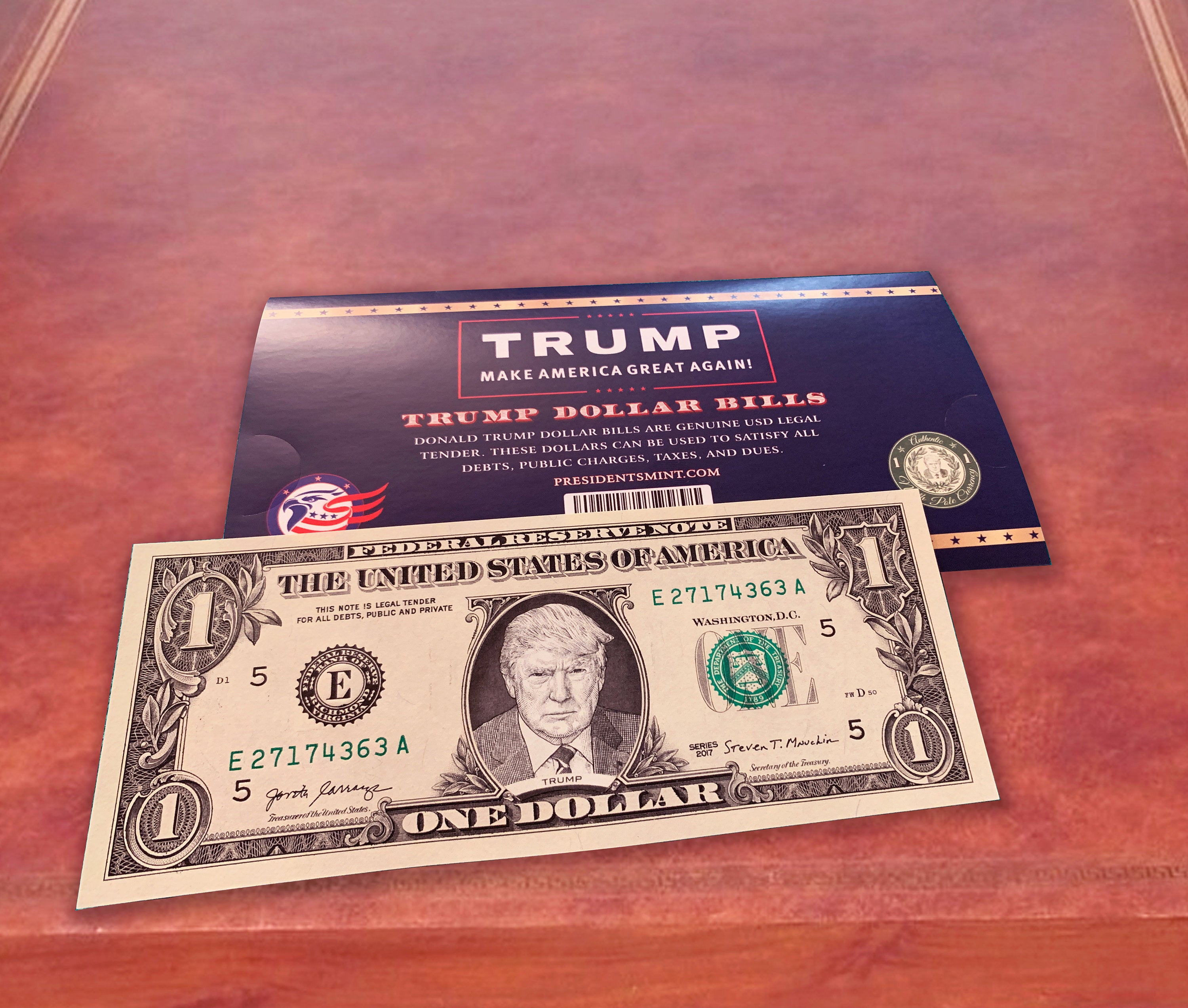 Donald Trump Official Dollar Bill w/ Presidential Currency Card. Presidential Futures Collection - REAL USD!