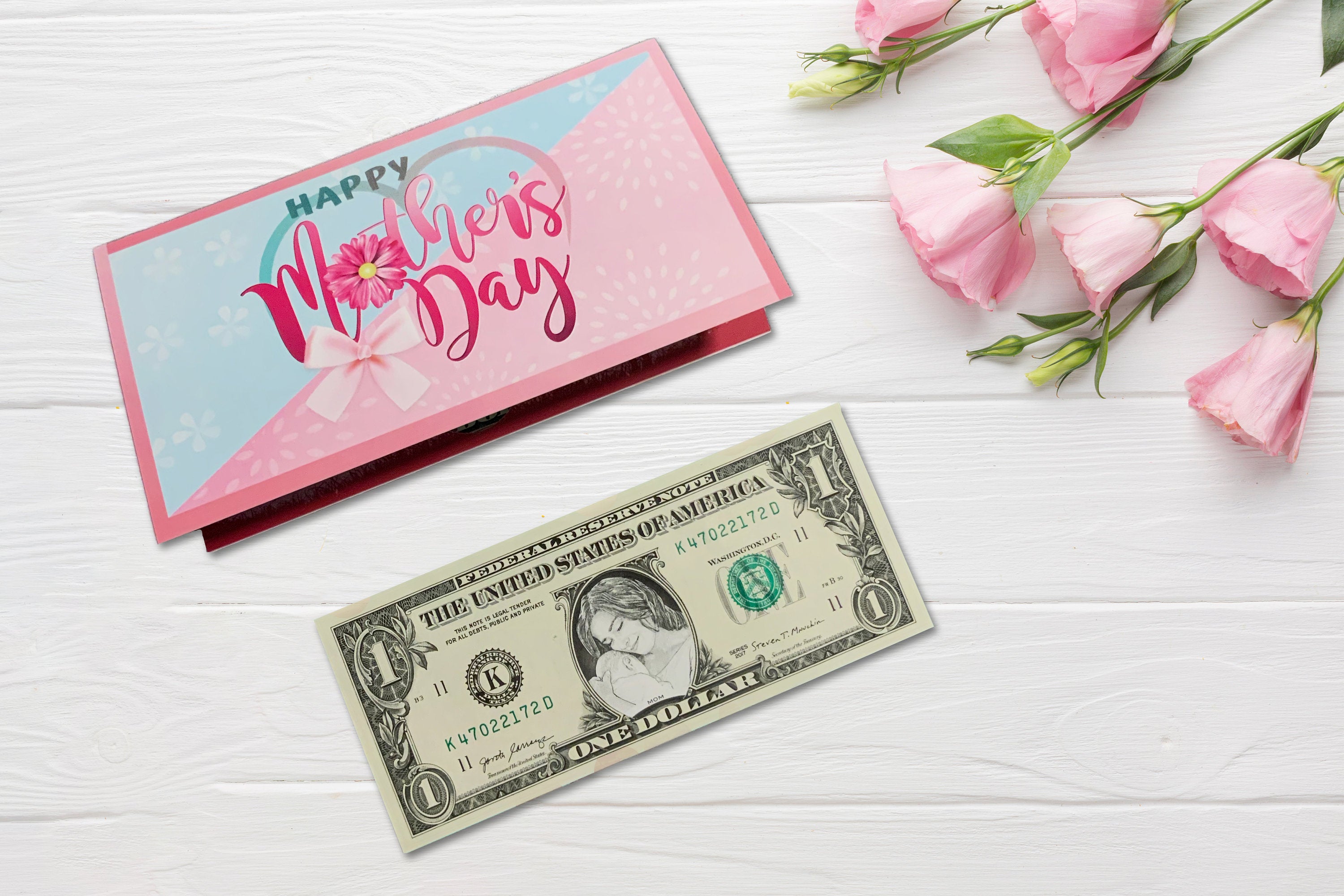 Mother's Day Card Gift & Official Dollar Bill. Real 1.0 USD. Each Bill Comes with a Mother's Day Card, Currency Holder and Thank You Mom