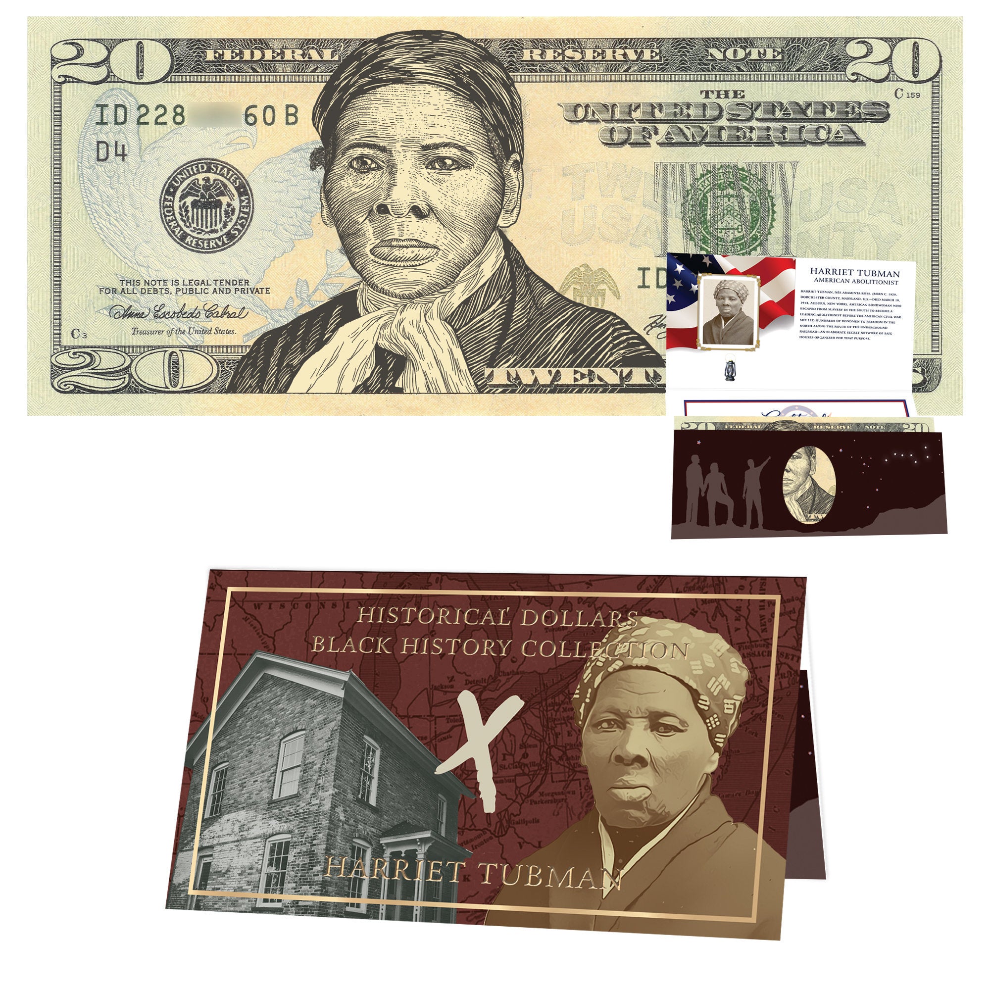Official Harriet Tubman $20 Dollar Bill w/ Official Currency Card - REAL USD!