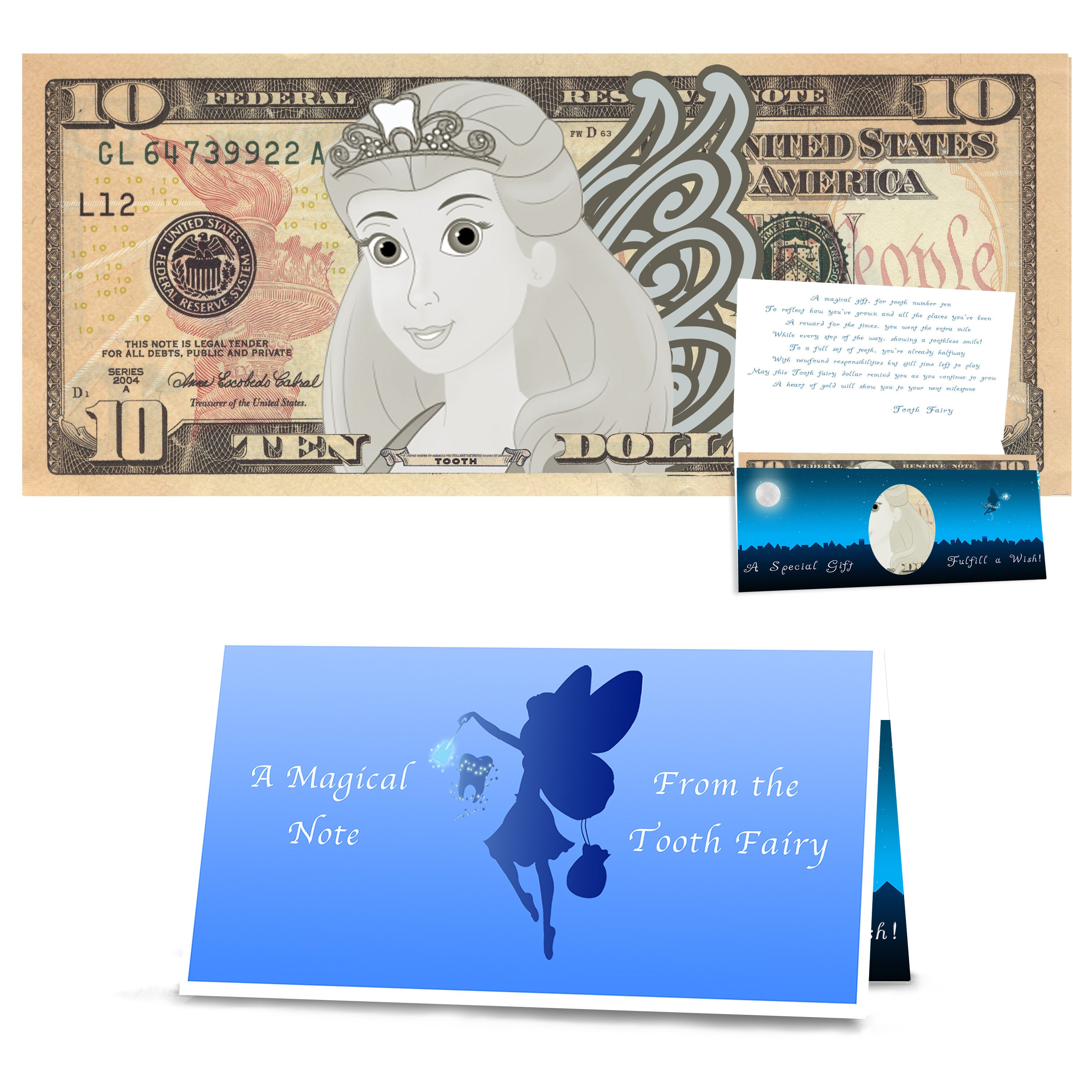 Tooth Fairy 10.0 Dollar Bill Tooth Fairy Gift withTooth Fairy Letter/Card. REAL USD. The Complete Tooth Fairy Visit Gift Package