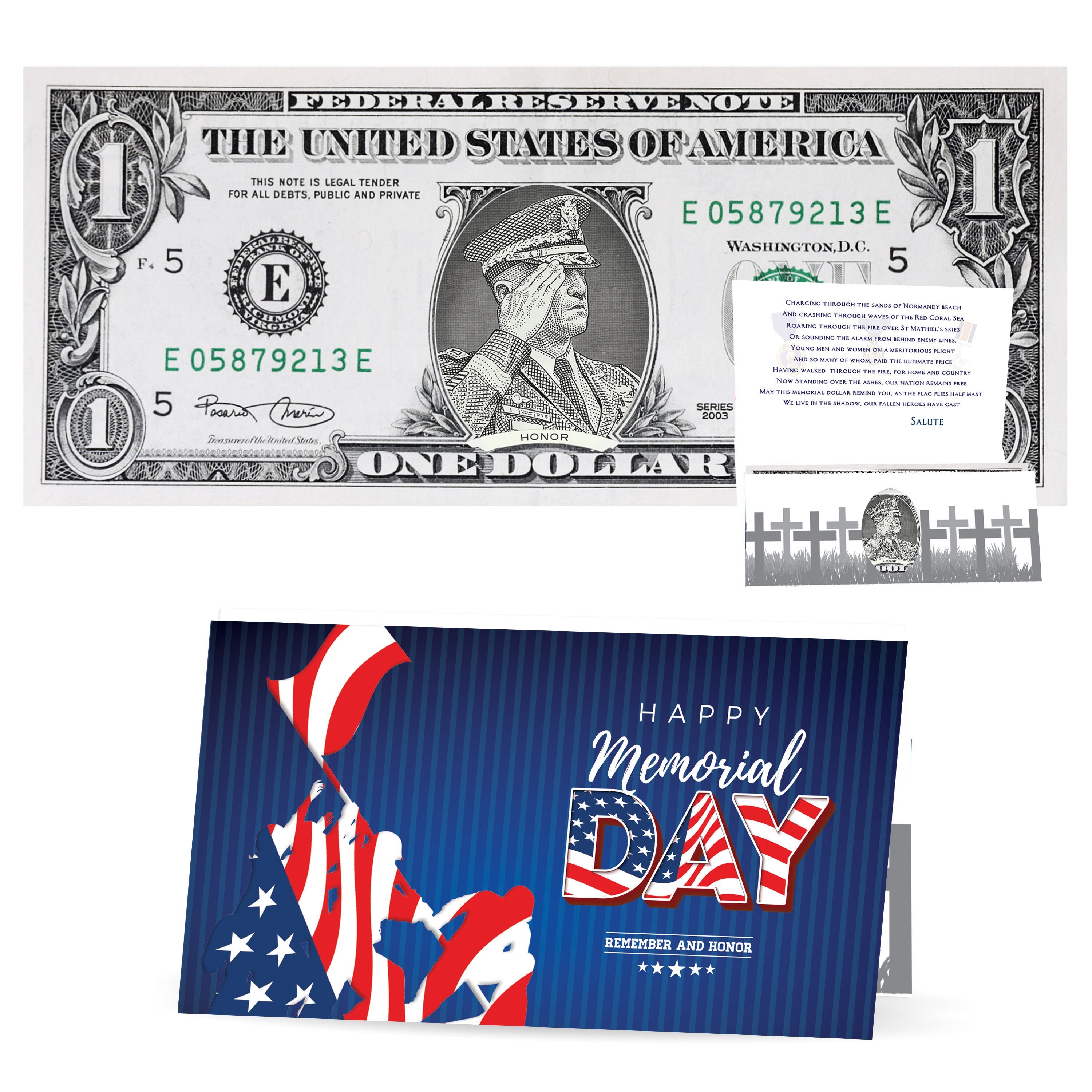 Memorial Day Real 1.0 USD Official Currency Card - Honor the Troops