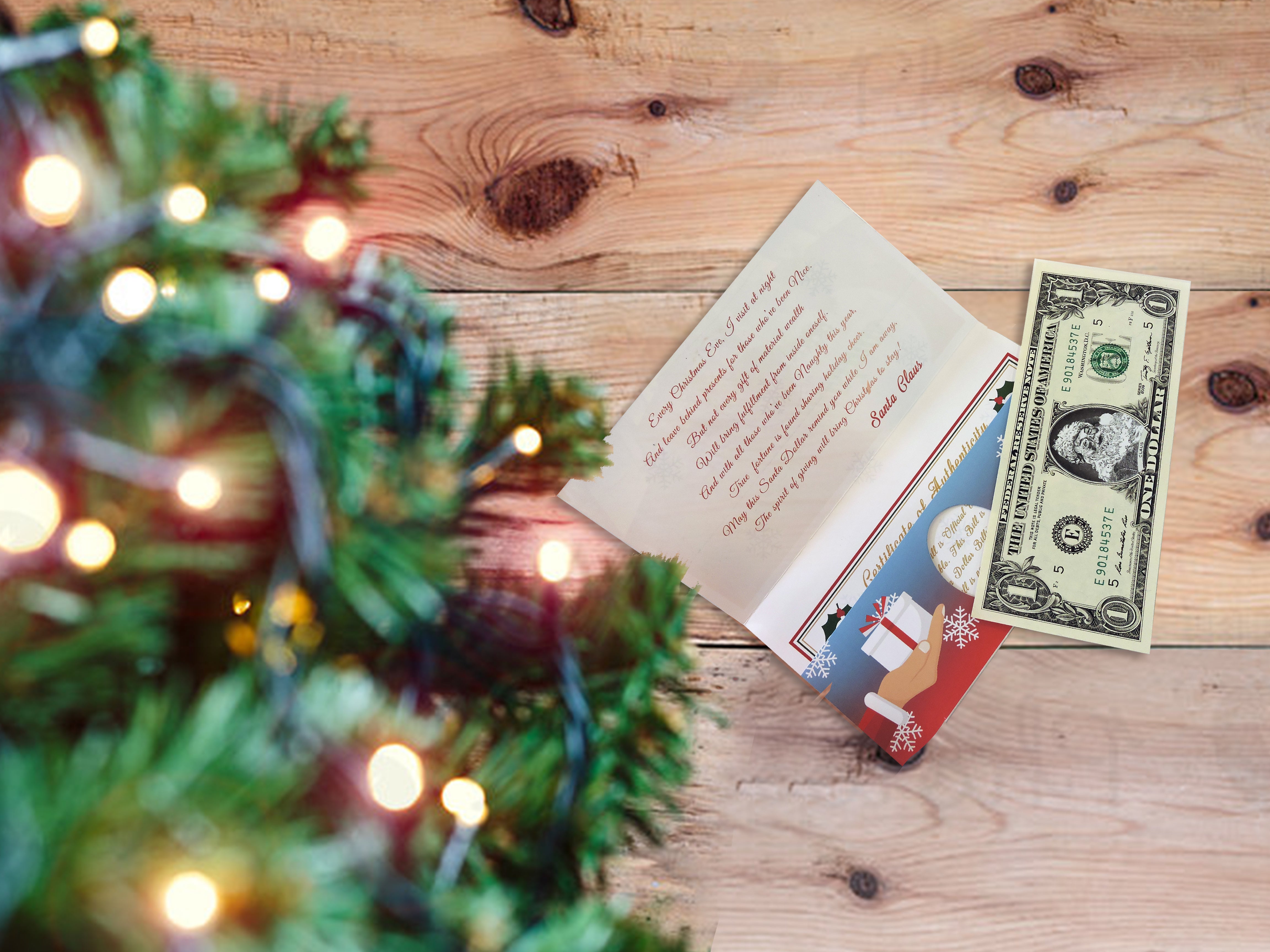 The Official Santa Claus Dollar Bill. Santa Dollar $1: Give the Gift of Christmas Giving. Real USD. Bankable and Spendable.