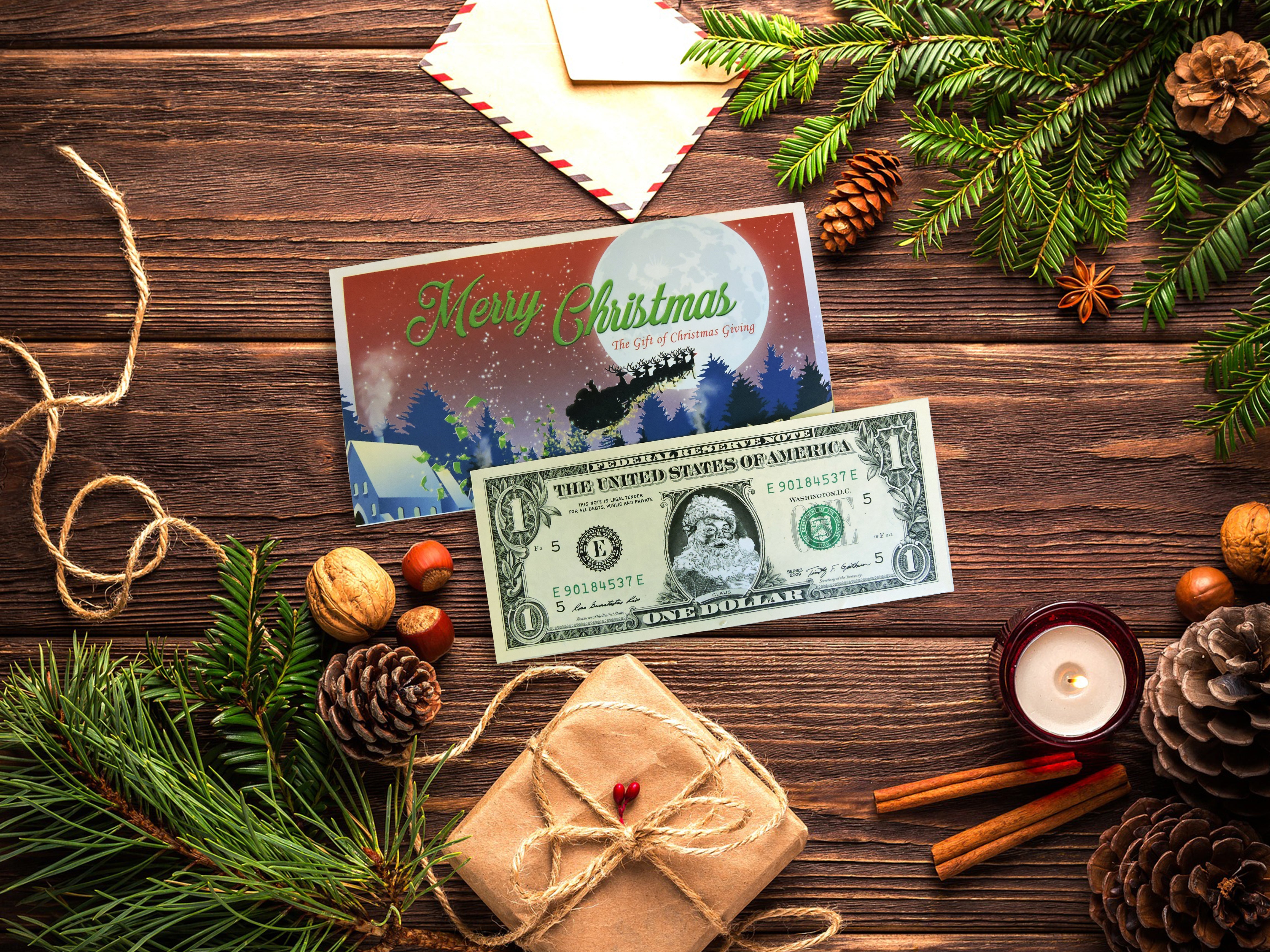 The Official Santa Claus Dollar Bill. Santa Dollar $1: Give the Gift of Christmas Giving. Real USD. Bankable and Spendable.