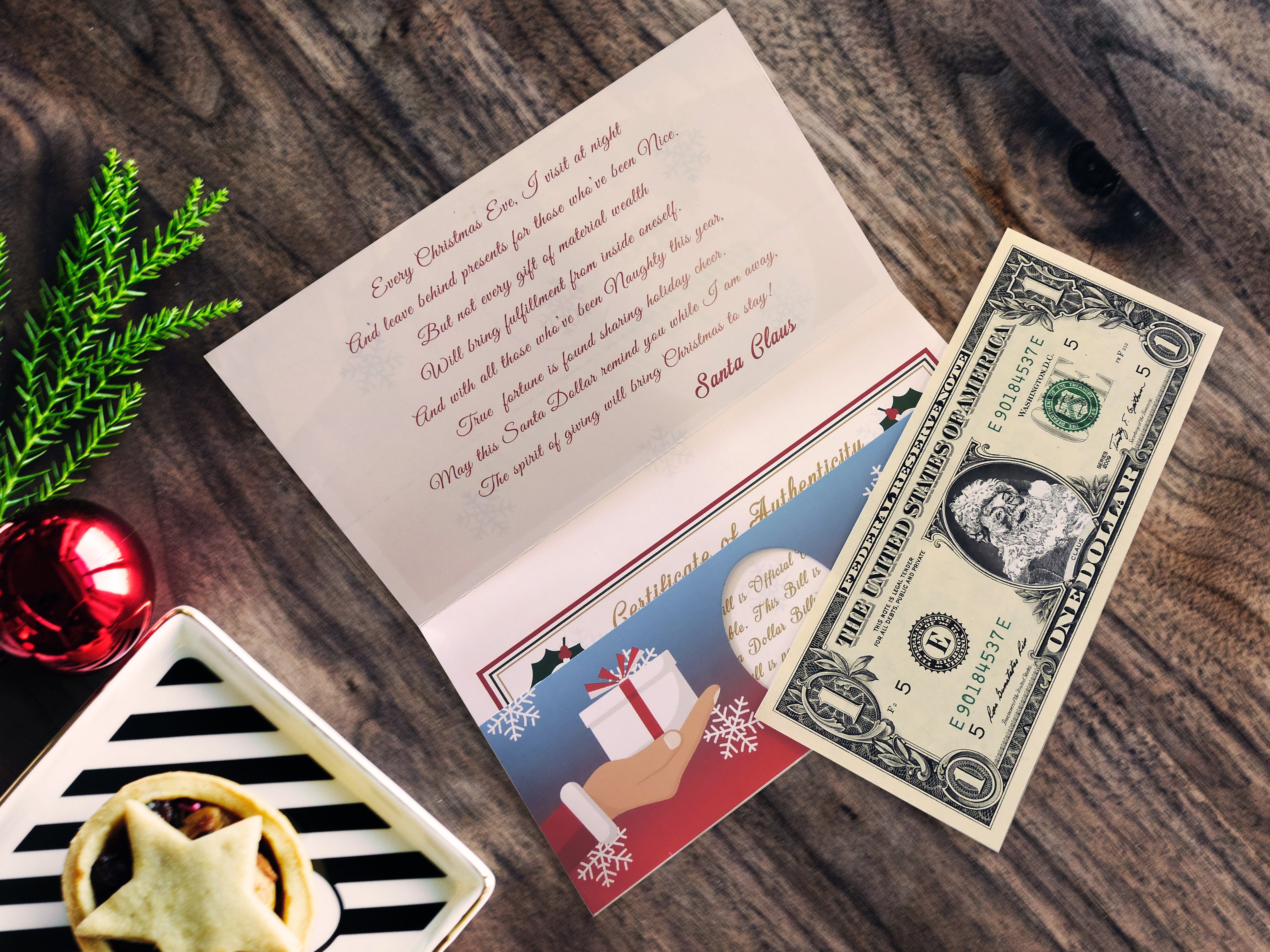 The Official Santa Claus Dollar Bill. Santa Dollar $1: Give the Gift of Christmas Giving. Real USD. Bankable and Spendable.