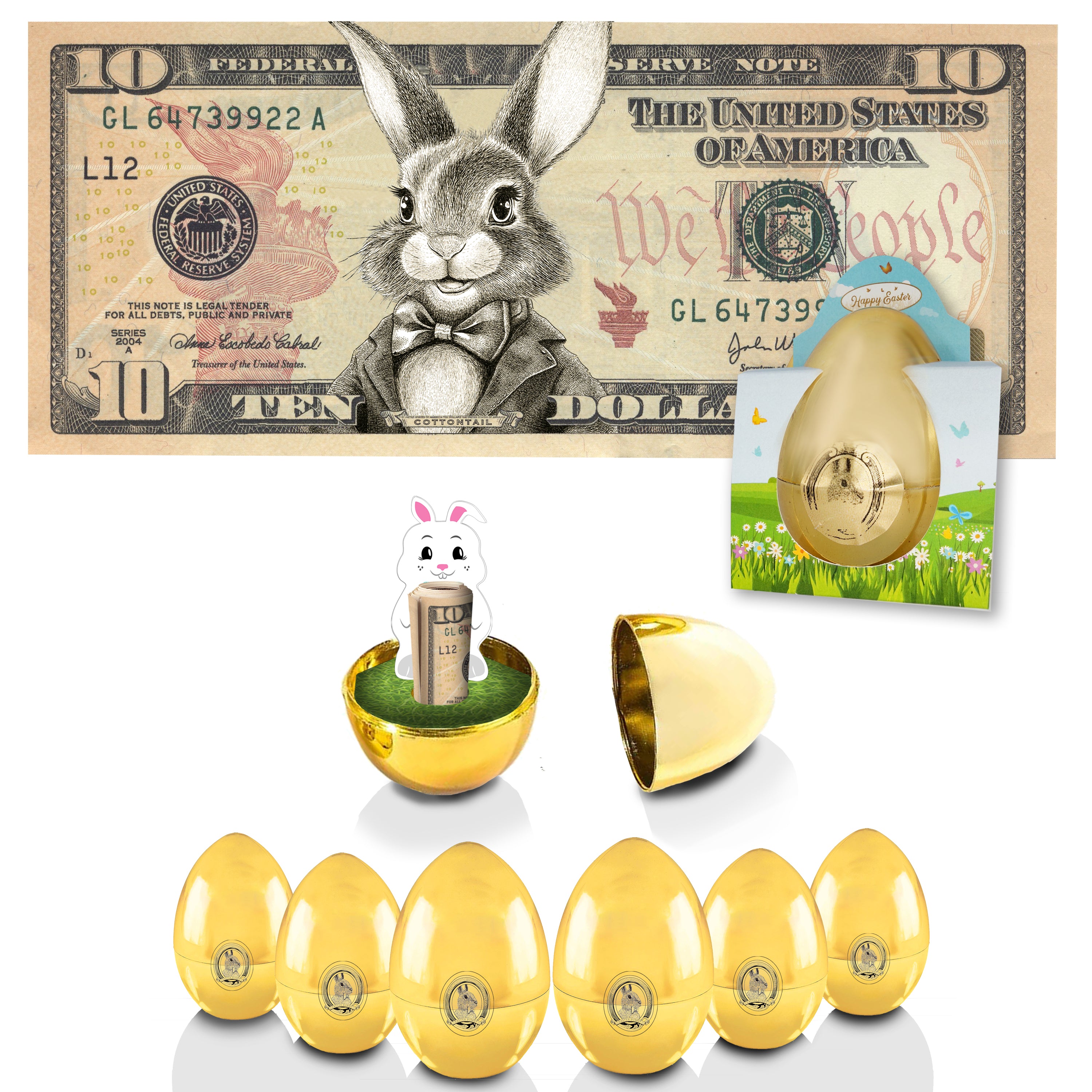 The Official Easter Bunny Dollar Bill with Golden Egg. Real 10.0 USD. Bankable & Spendable. Easter Basket Stuffer/Filler. Bunny Bucks - Bunny Money