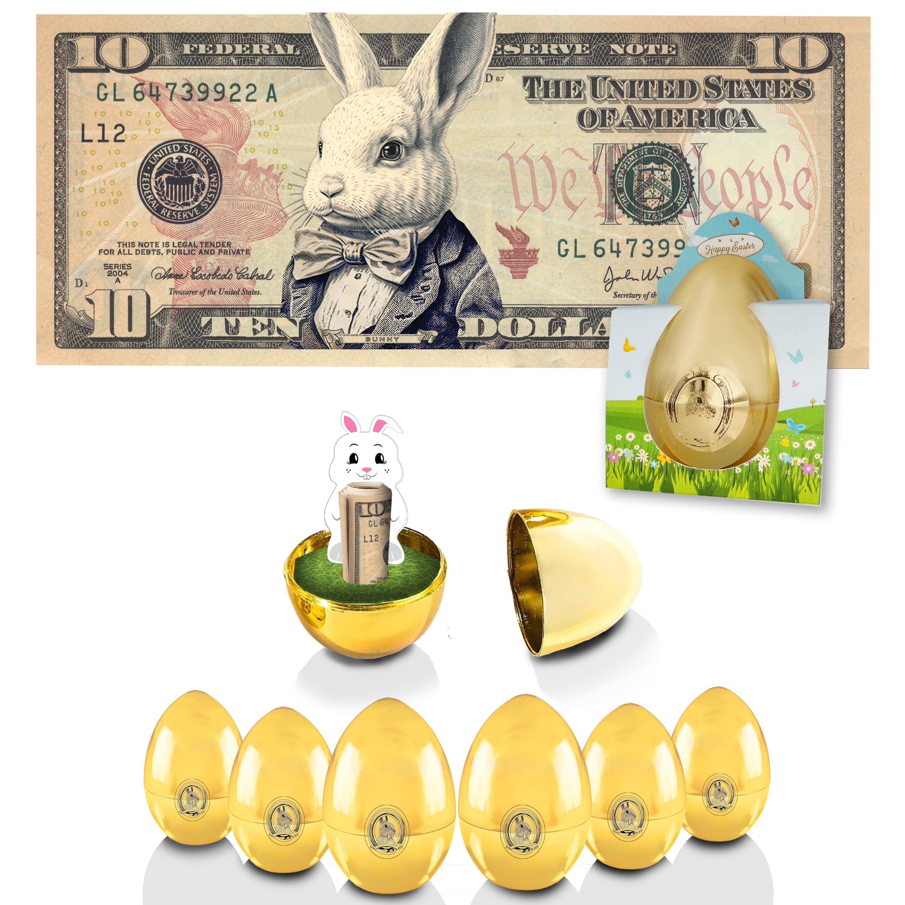 The Official Easter Bunny Dollar Bill with Golden Egg. Real 10.0 USD. Bankable & Spendable. Easter Basket Stuffer/Filler. Bunny Bucks - Bunny Money