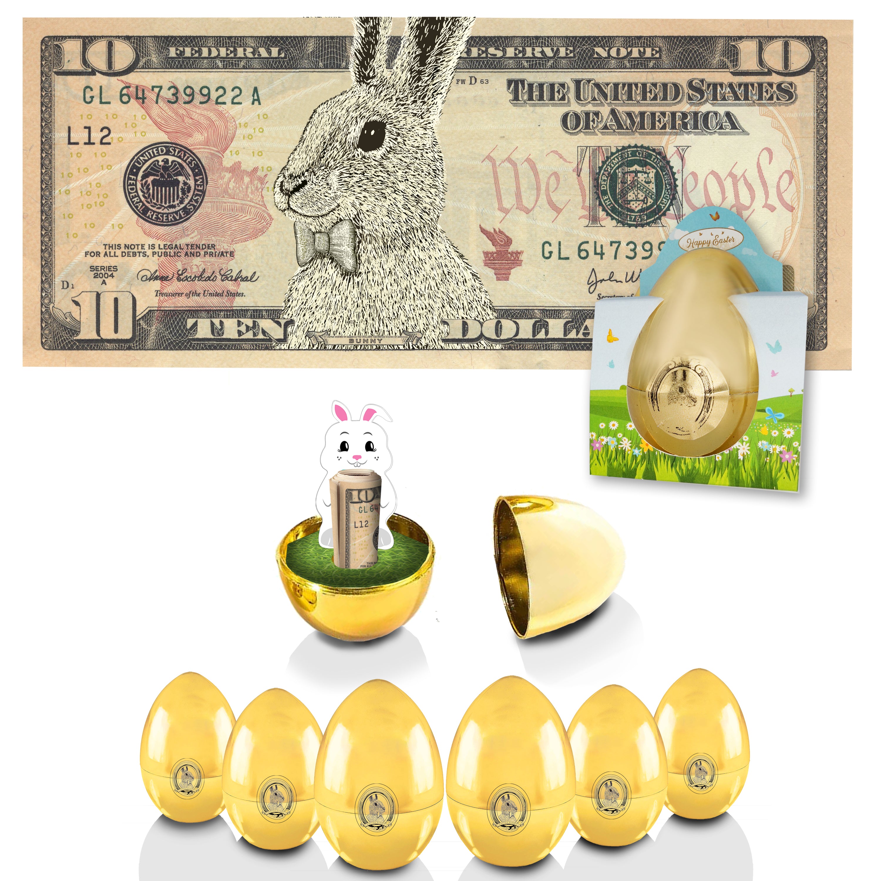 The Official Easter Bunny Dollar Bill with Golden Egg. Real 10.0 USD. Bankable & Spendable. Easter Basket Stuffer/Filler. Bunny Bucks - Bunny Money