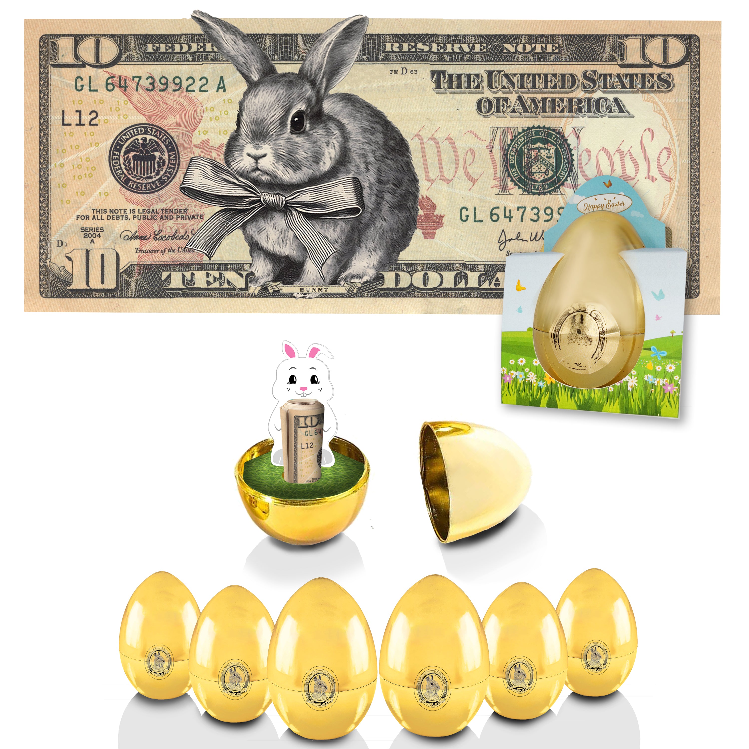 The Official Easter Bunny Dollar Bill with Golden Egg. Real 10.0 USD. Bankable & Spendable. Easter Basket Stuffer/Filler. Bunny Bucks - Bunny Money