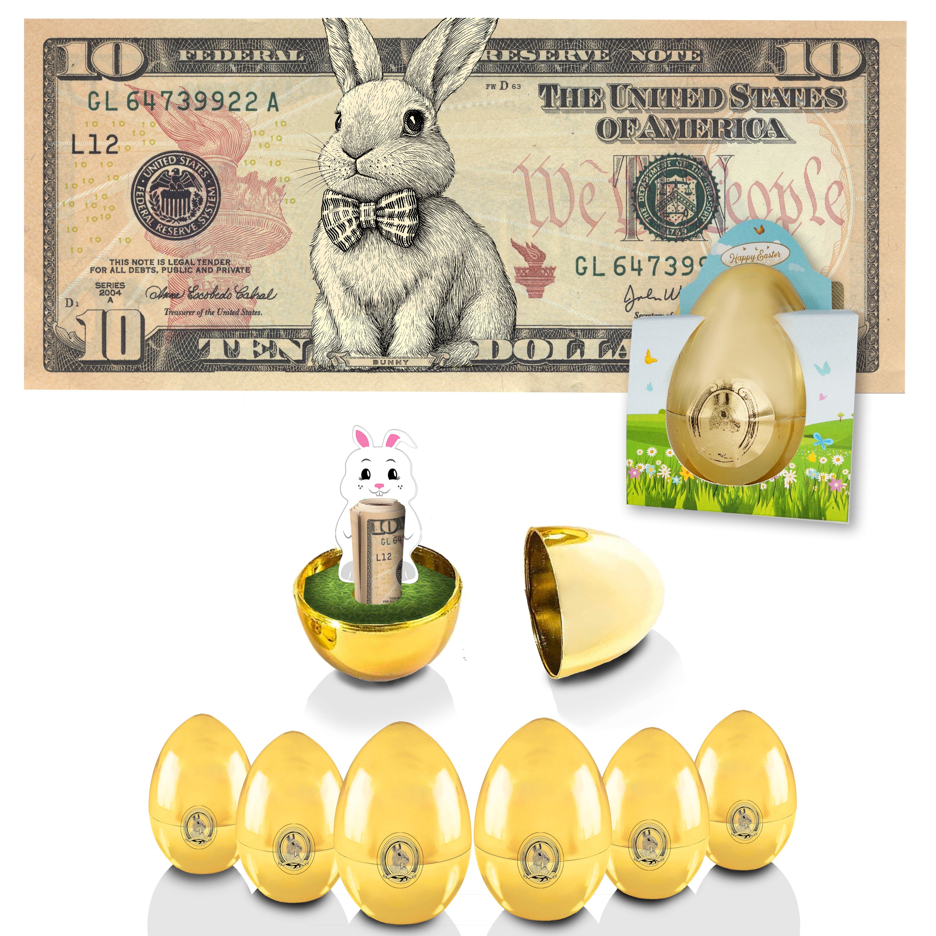 The Official Easter Bunny Dollar Bill with Golden Egg. Real 10.0 USD. Bankable & Spendable. Easter Basket Stuffer/Filler. Bunny Bucks - Bunny Money
