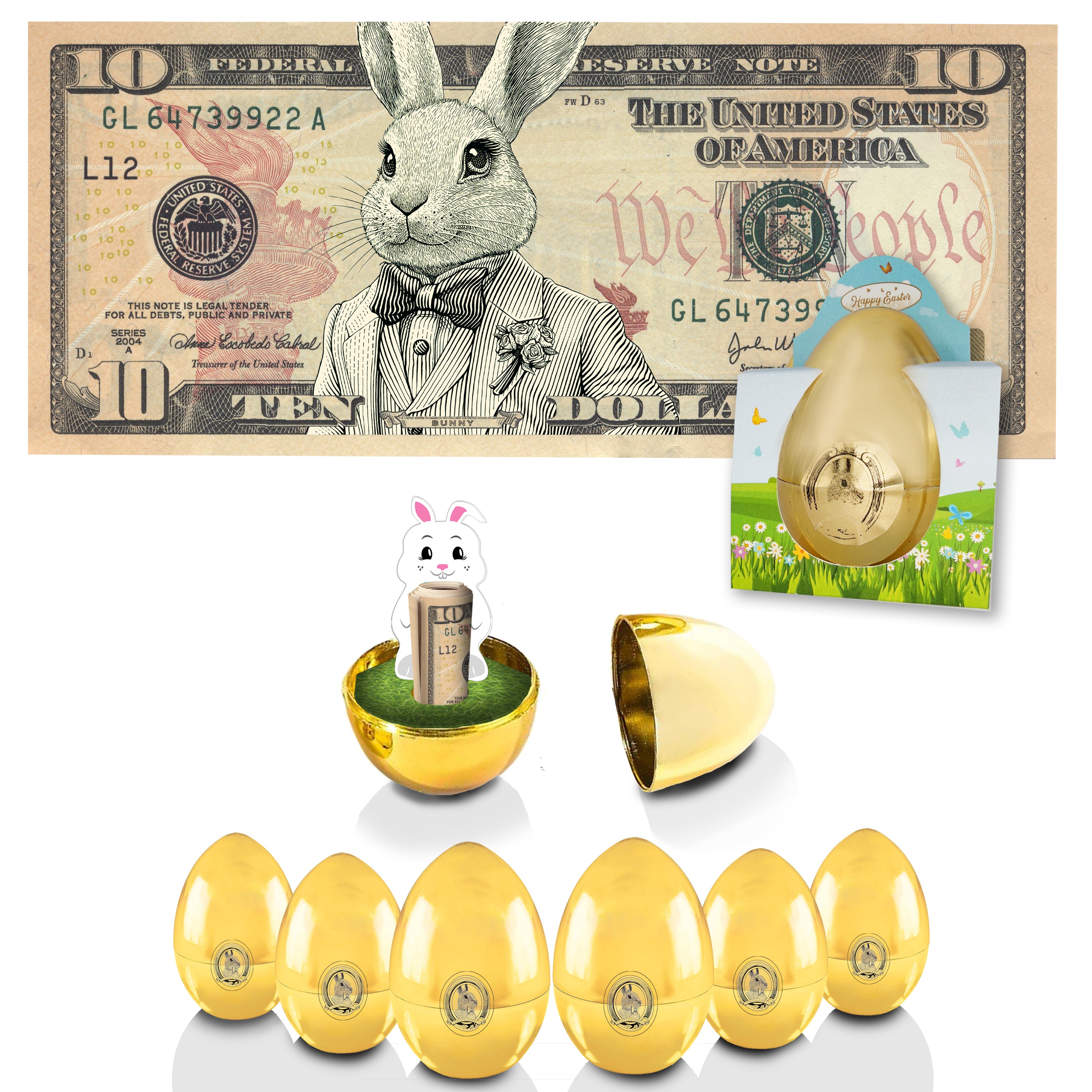 The Official Easter Bunny Dollar Bill with Golden Egg. Real 10.0 USD. Bankable & Spendable. Easter Basket Stuffer/Filler. Bunny Bucks - Bunny Money