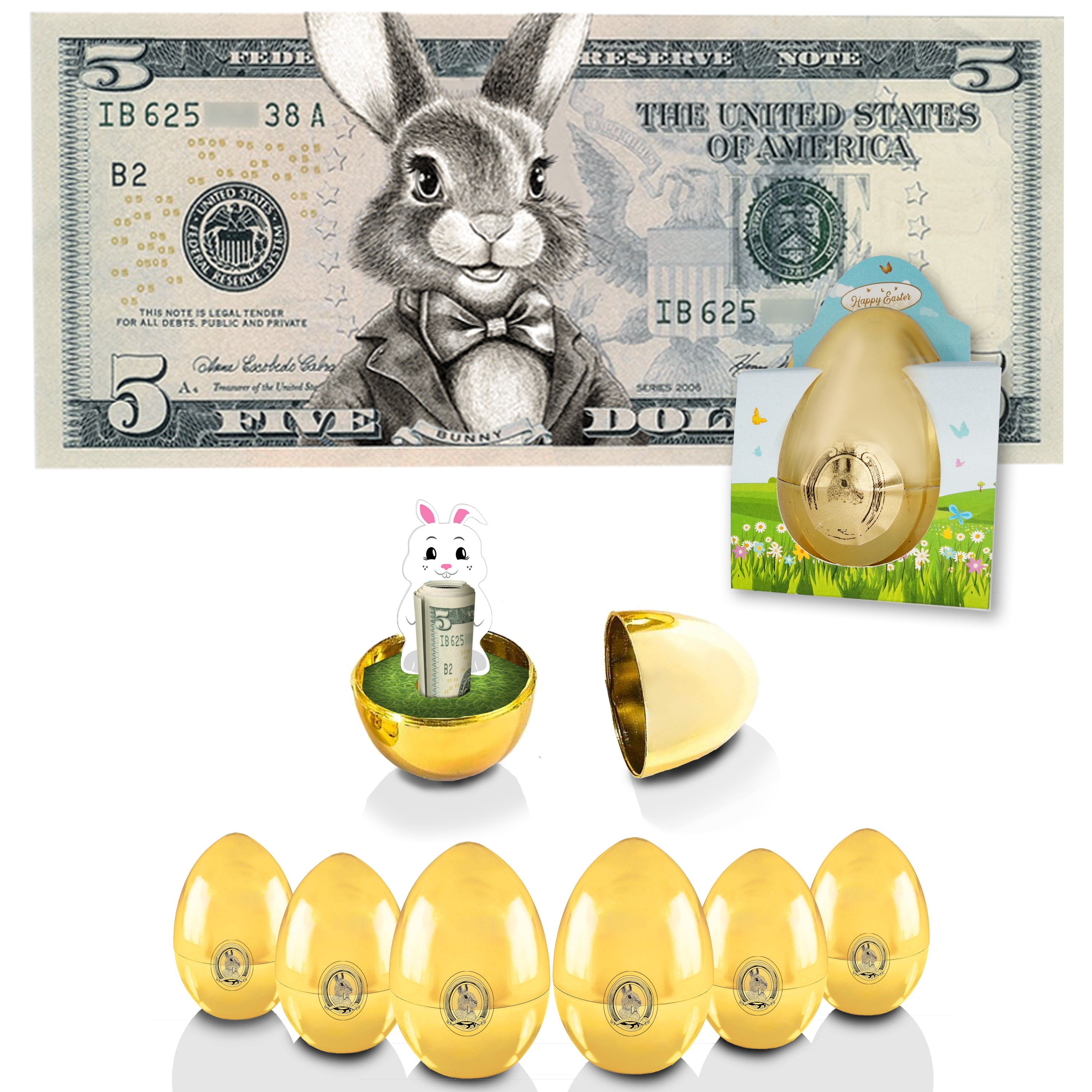 The Official Easter Bunny Dollar Bill with Golden Egg. Real 5.0 USD. Bankable & Spendable. Easter Basket Stuffer/Filler. Bunny Bucks - Bunny Money