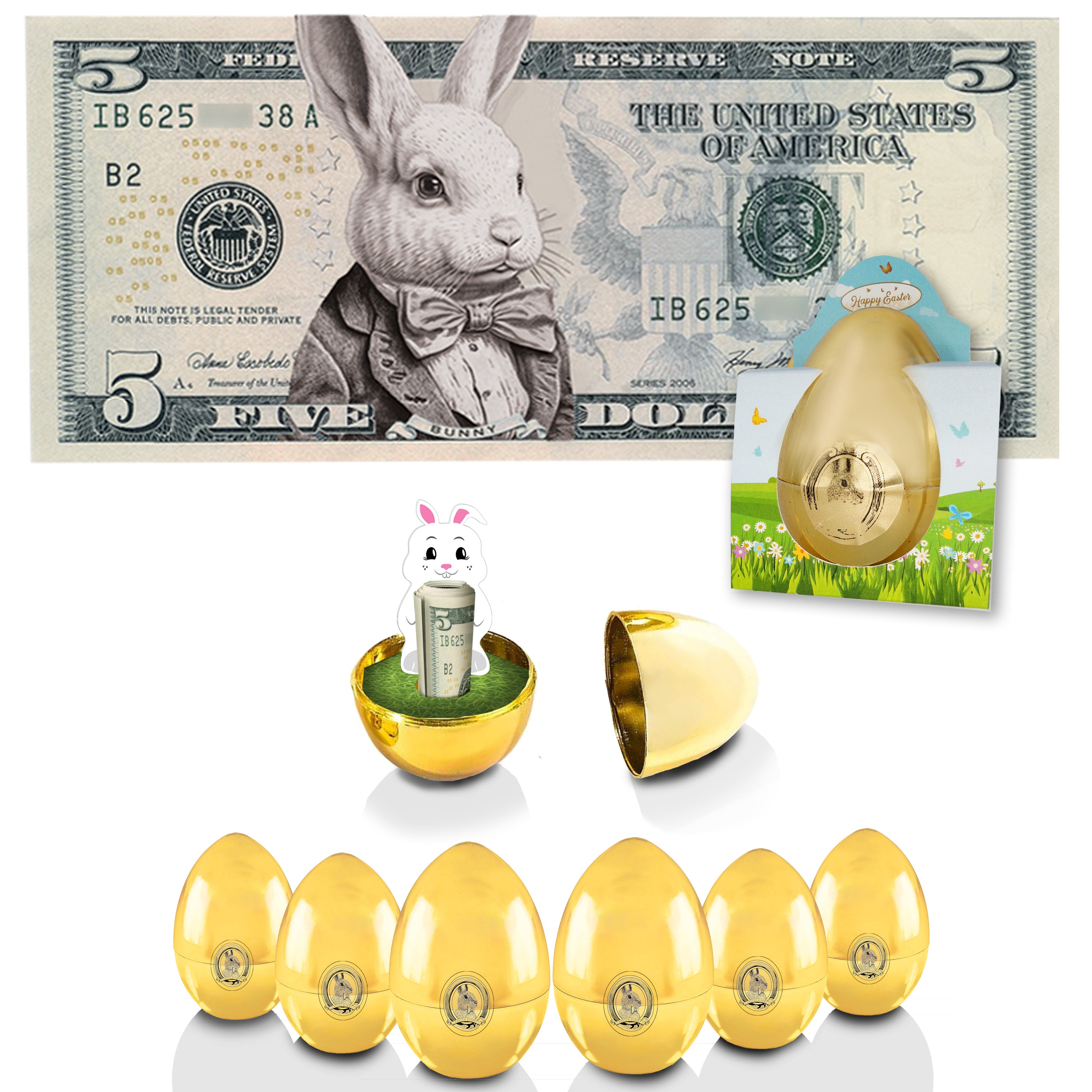 The Official Easter Bunny Dollar Bill with Golden Egg. Real 5.0 USD. Bankable & Spendable. Easter Basket Stuffer/Filler. Bunny Bucks - Bunny Money
