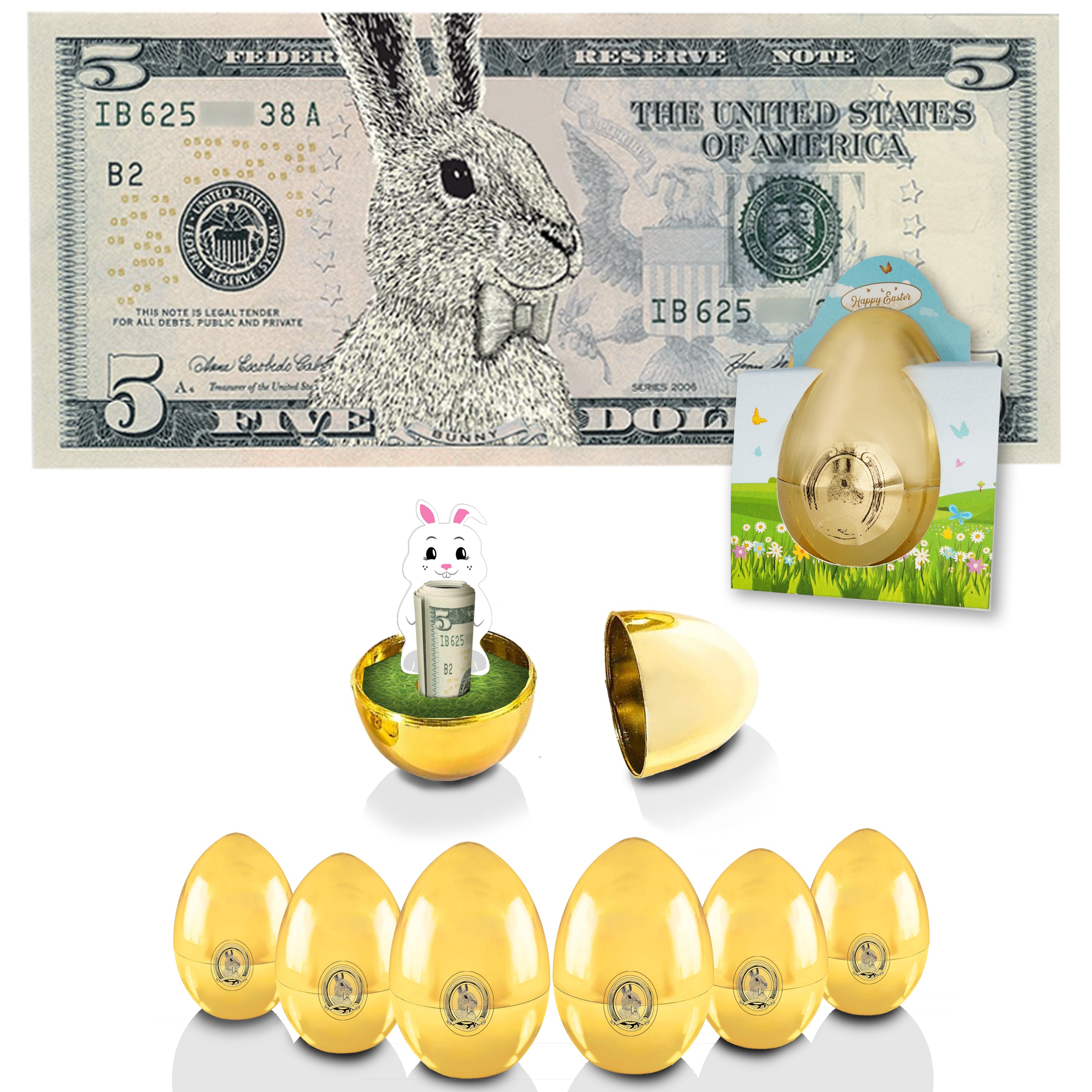 The Official Easter Bunny Dollar Bill with Golden Egg. Real 5.0 USD. Bankable & Spendable. Easter Basket Stuffer/Filler. Bunny Bucks - Bunny Money