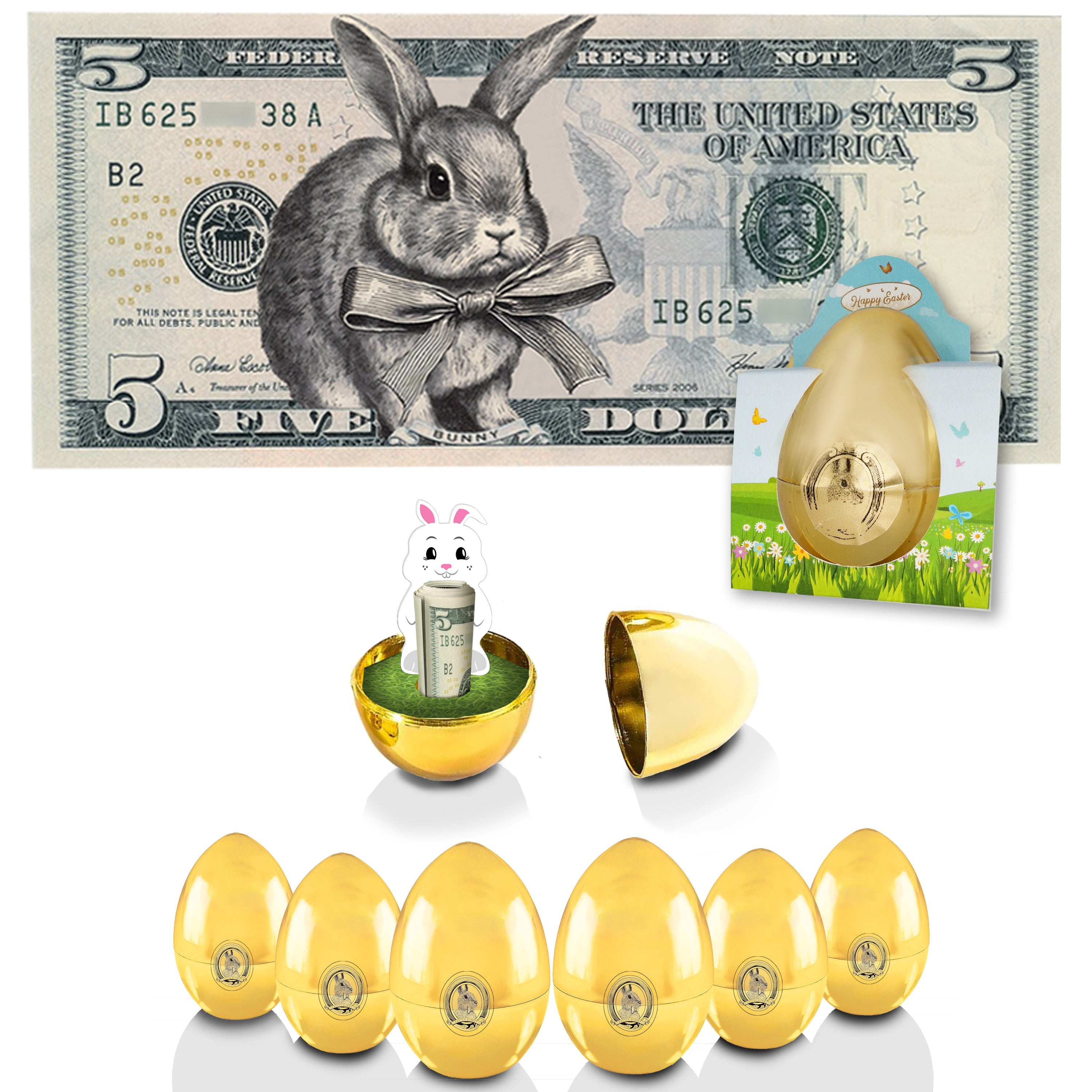 The Official Easter Bunny Dollar Bill with Golden Egg. Real 5.0 USD. Bankable & Spendable. Easter Basket Stuffer/Filler. Bunny Bucks - Bunny Money