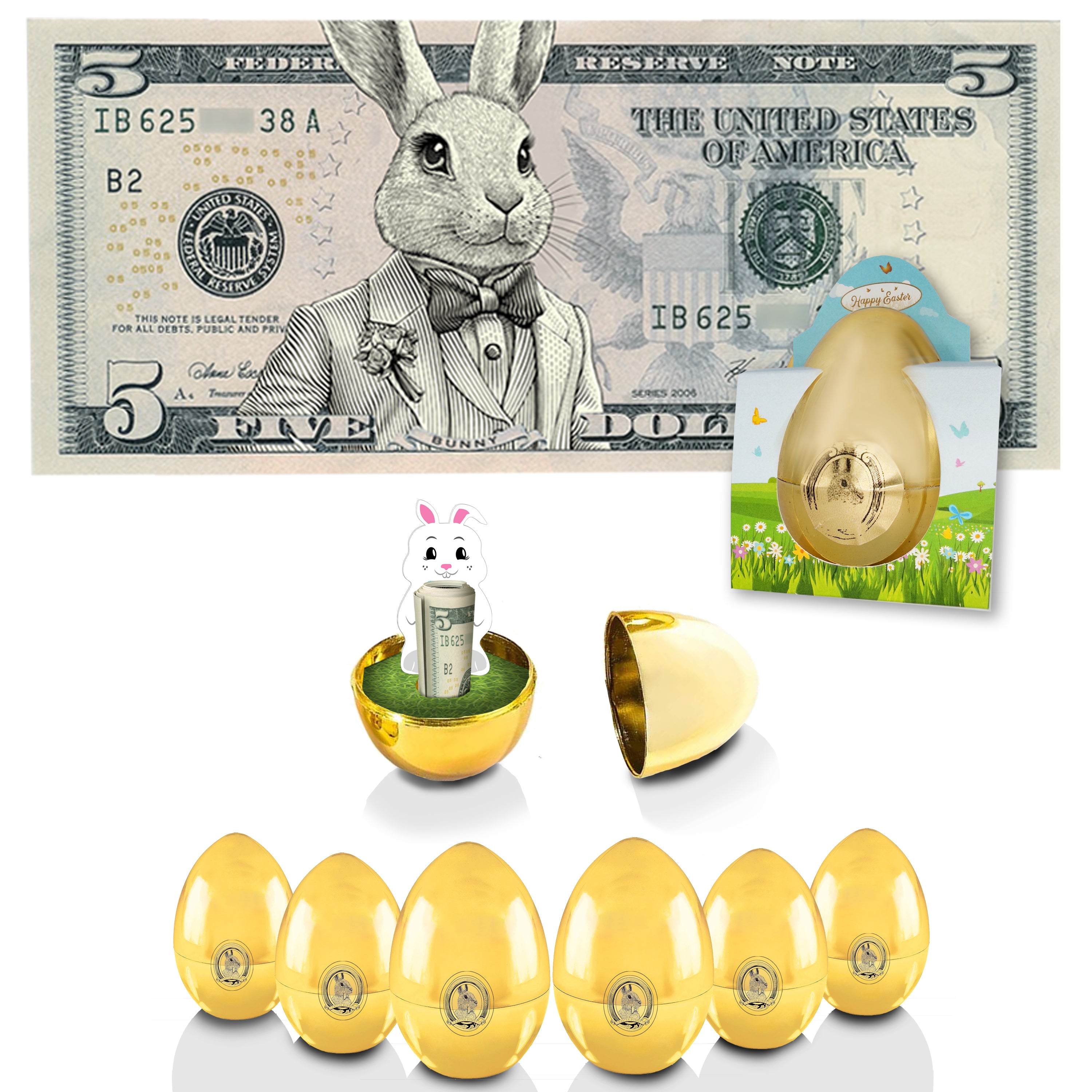The Official Easter Bunny Dollar Bill with Golden Egg. Real 5.0 USD. Bankable & Spendable. Easter Basket Stuffer/Filler. Bunny Bucks - Bunny Money