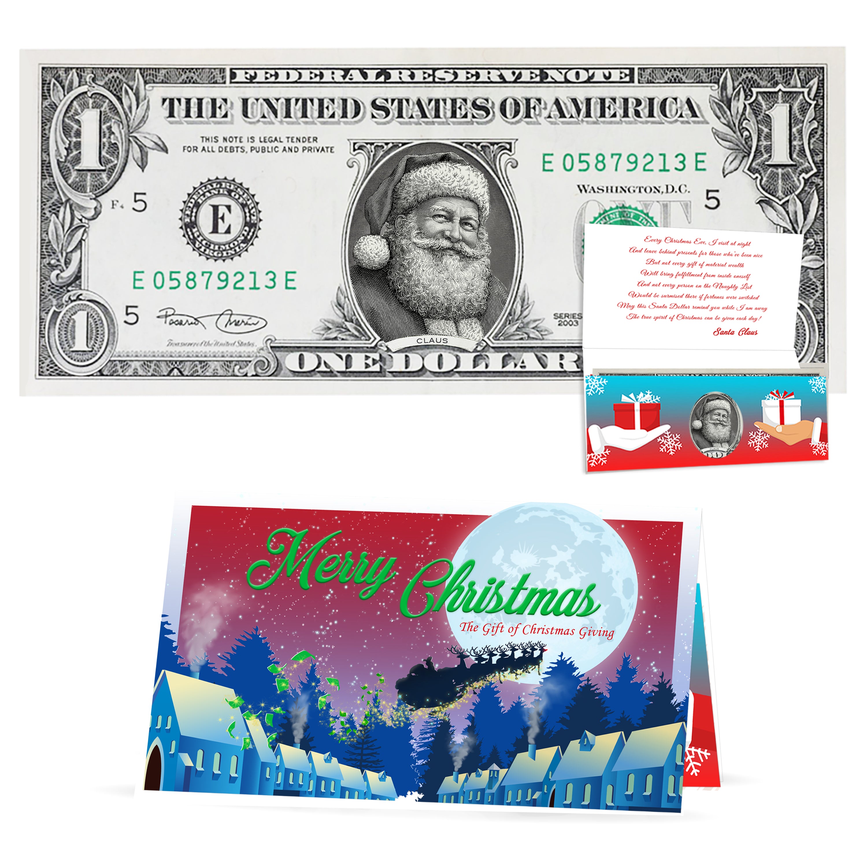 The Official Santa Claus Dollar Bill. 'Twinkle in His Eye' Version. Real USD. Bankable and Spendable. Santa Cash - Santa Money- Santa Bucks