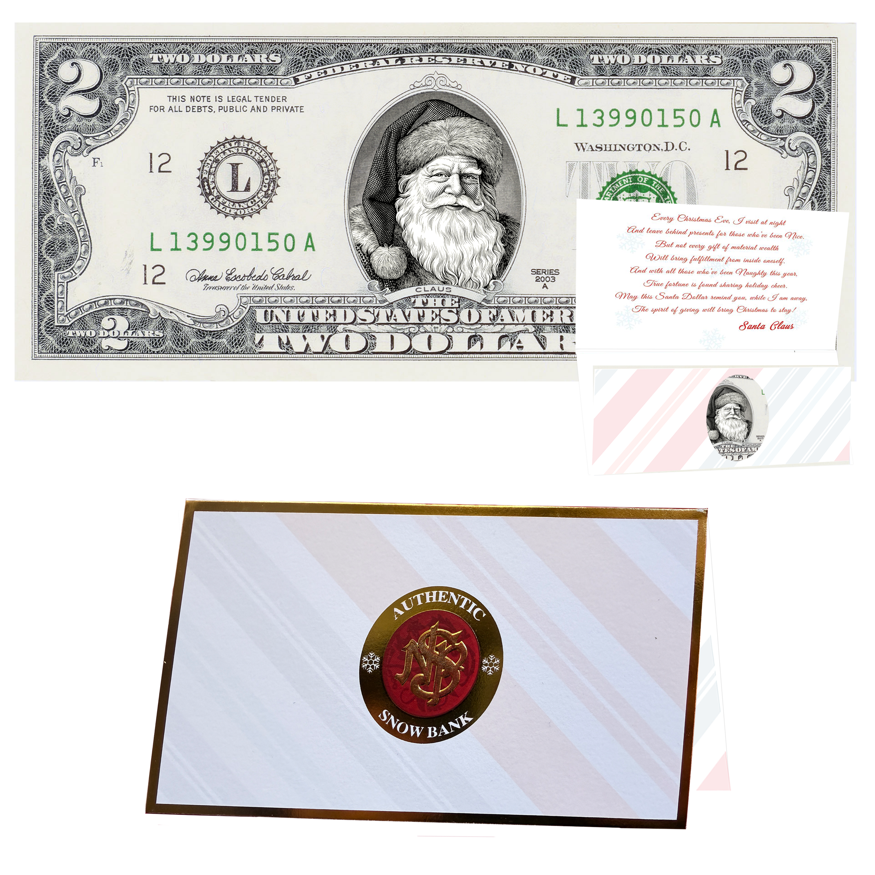 Santa Dollar Bill - Father Christmas Edition - Collectible 2 Dollar Bill – Colorized Genuine U.S. Currency