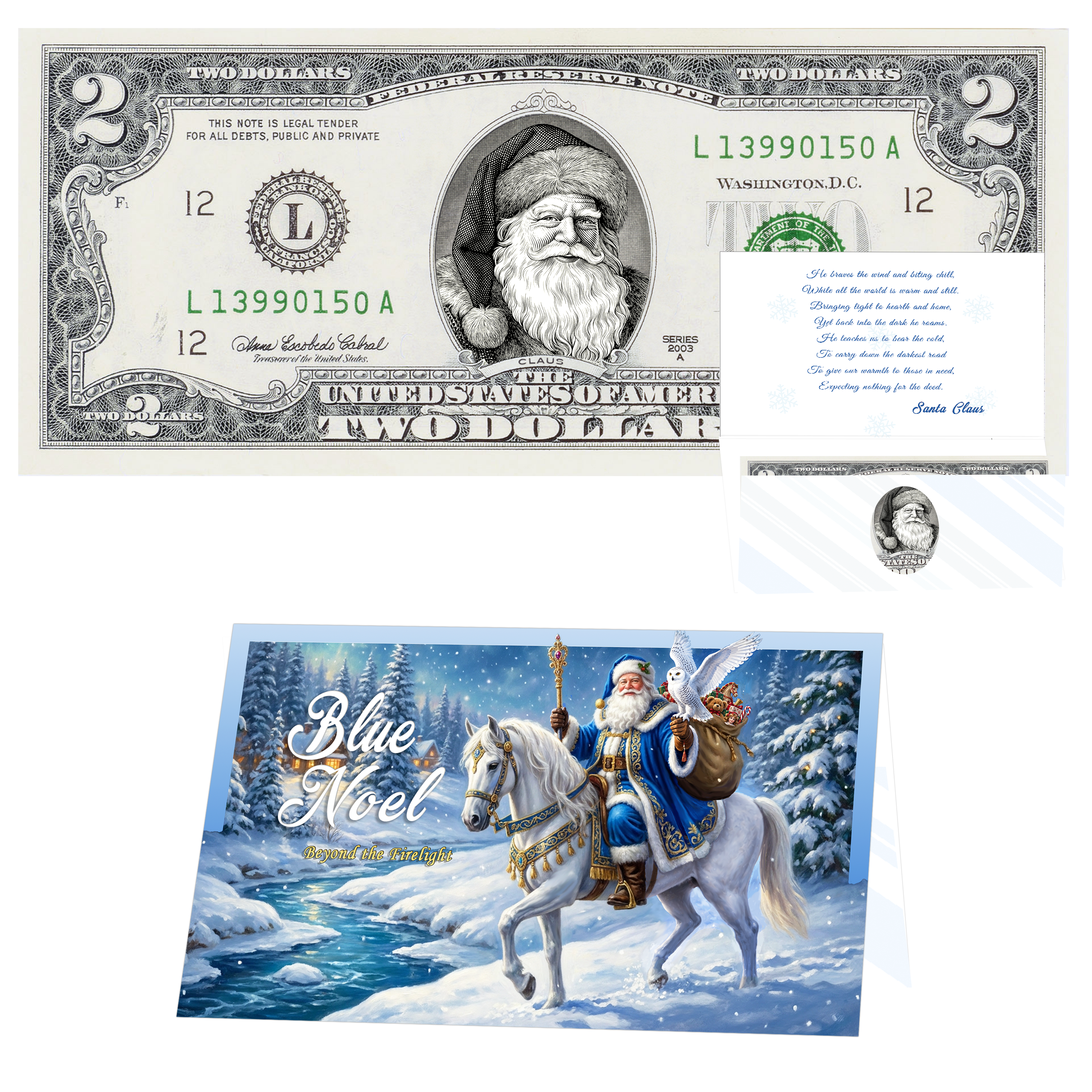 Santa Dollar Bill - Father Christmas Edition - Collectible 2 Dollar Bill – Colorized Genuine U.S. Currency