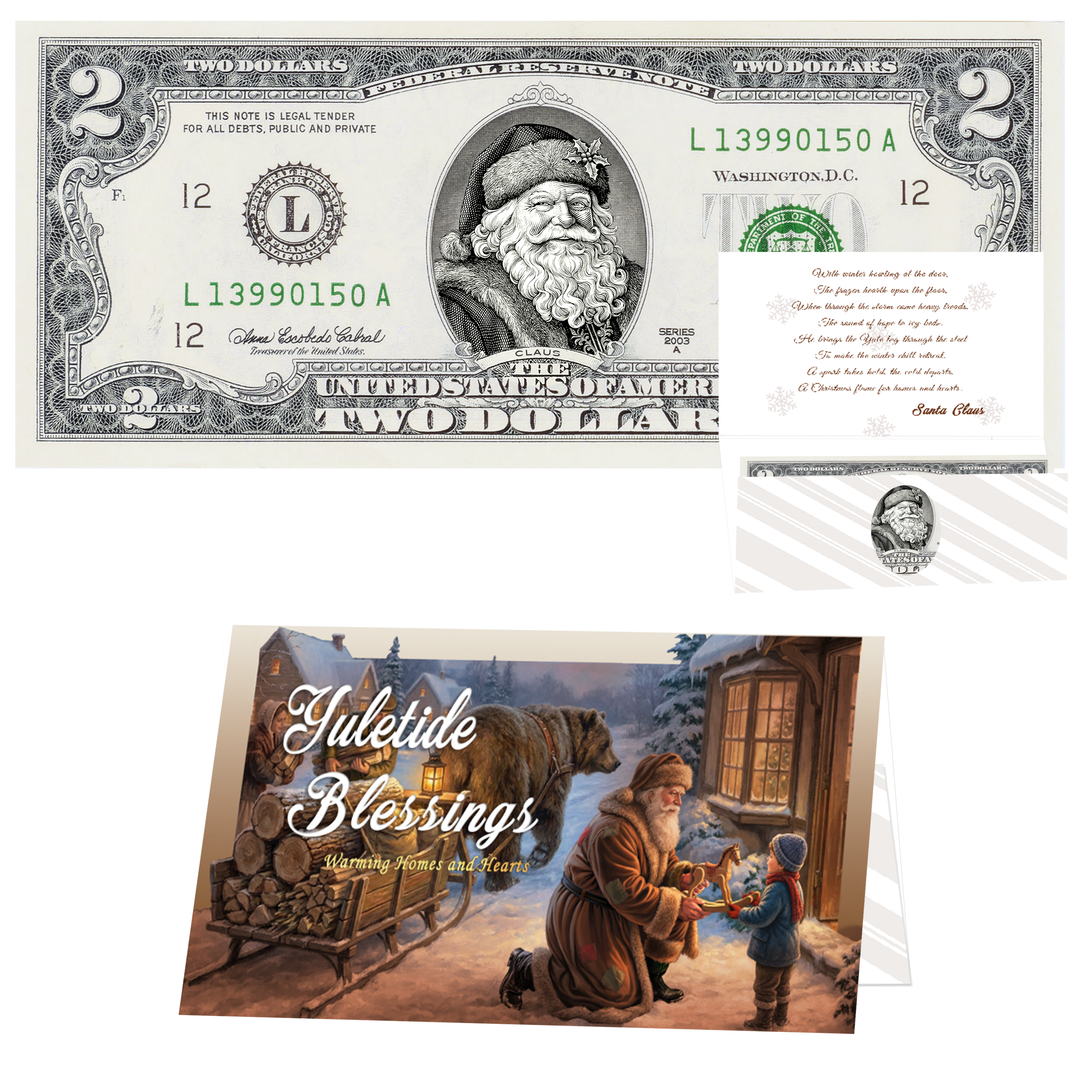 Santa Dollar Bill - Winter Woods Santa Edition - Collectible 2 Dollar Bill – Colorized Genuine U.S. Currency