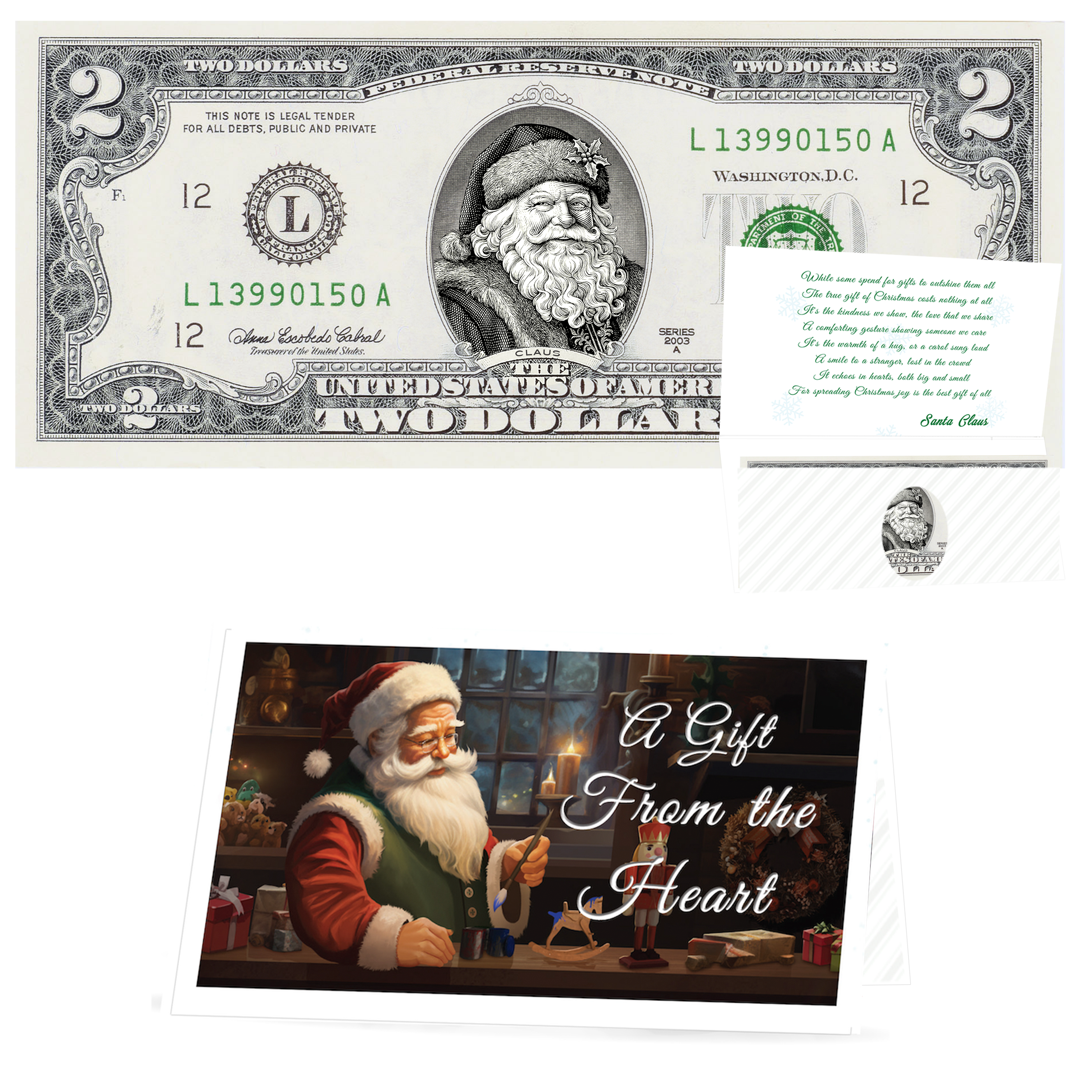 Santa Dollar Bill - Winter Woods Santa Edition - Collectible 2 Dollar Bill – Colorized Genuine U.S. Currency