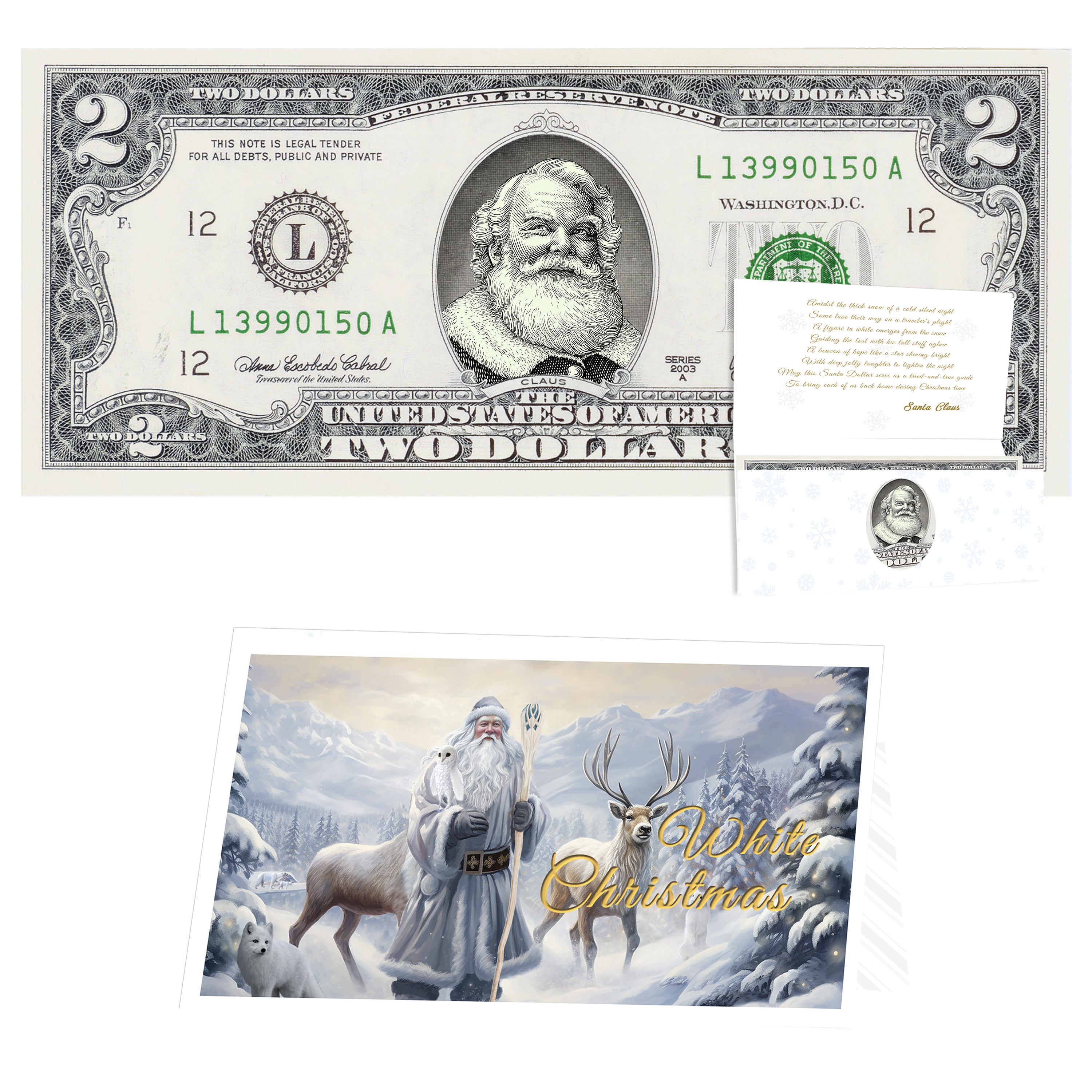Official Santa Claus 2.0 Bill. 2023 Version. Real USD. Bankable & Spendable. Perfect Stocking Stuffer. Letter From Santa Gift Package Affordable Gift.