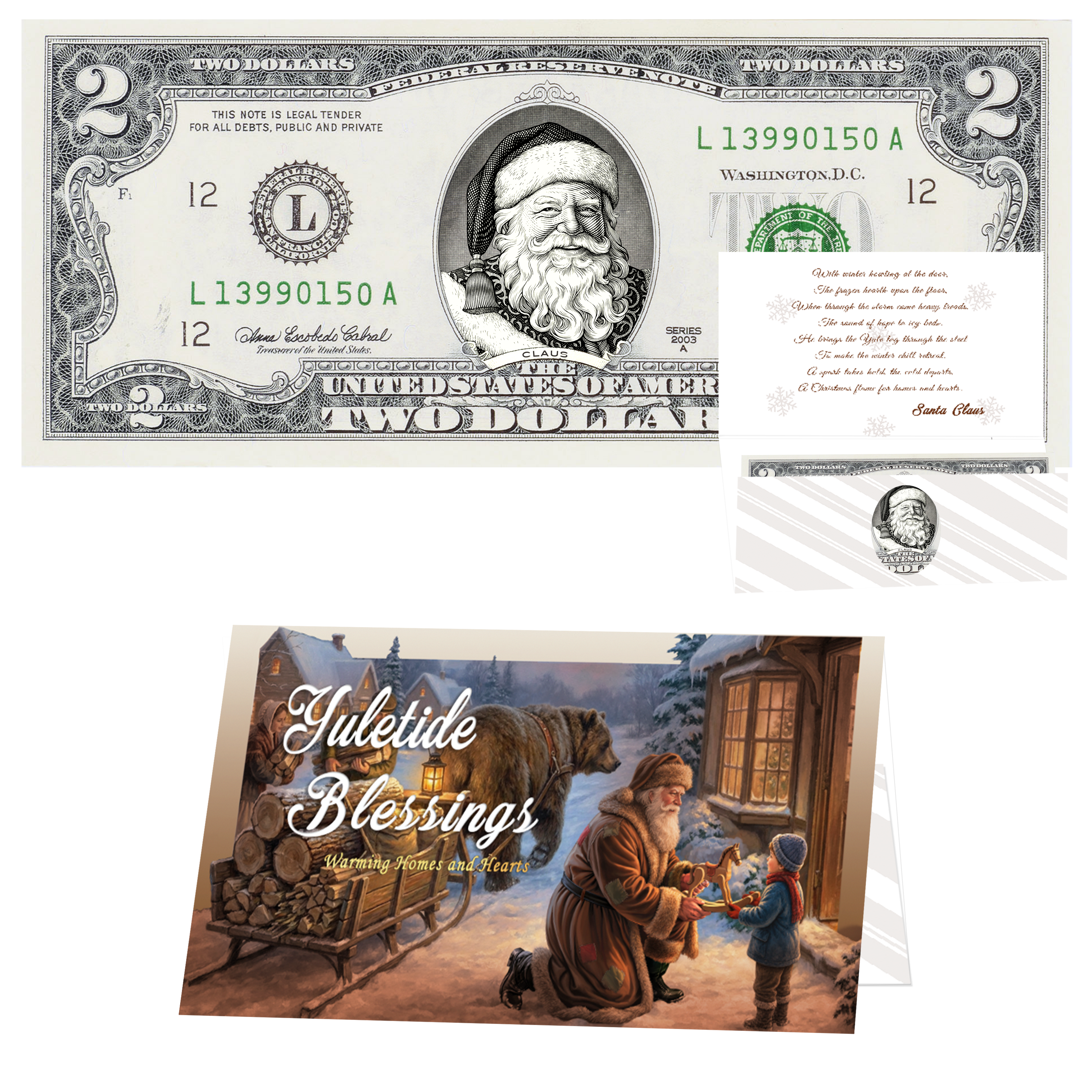 Santa Dollar Bill - Victorian Santa Edition - Collectible 2 Dollar Bill – Colorized Genuine U.S. Currency
