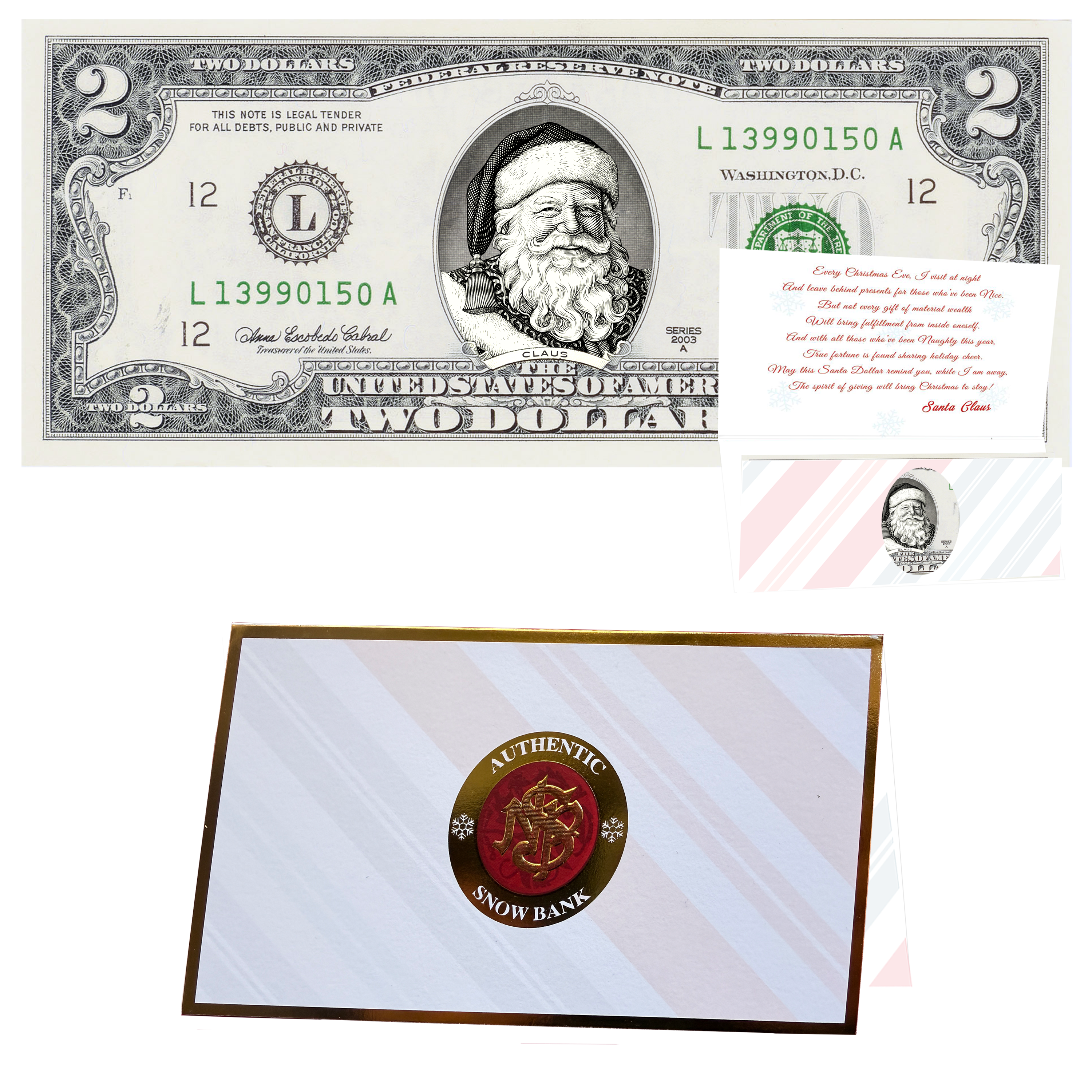 Santa Dollar Bill - Victorian Santa Edition - Collectible 2 Dollar Bill – Colorized Genuine U.S. Currency