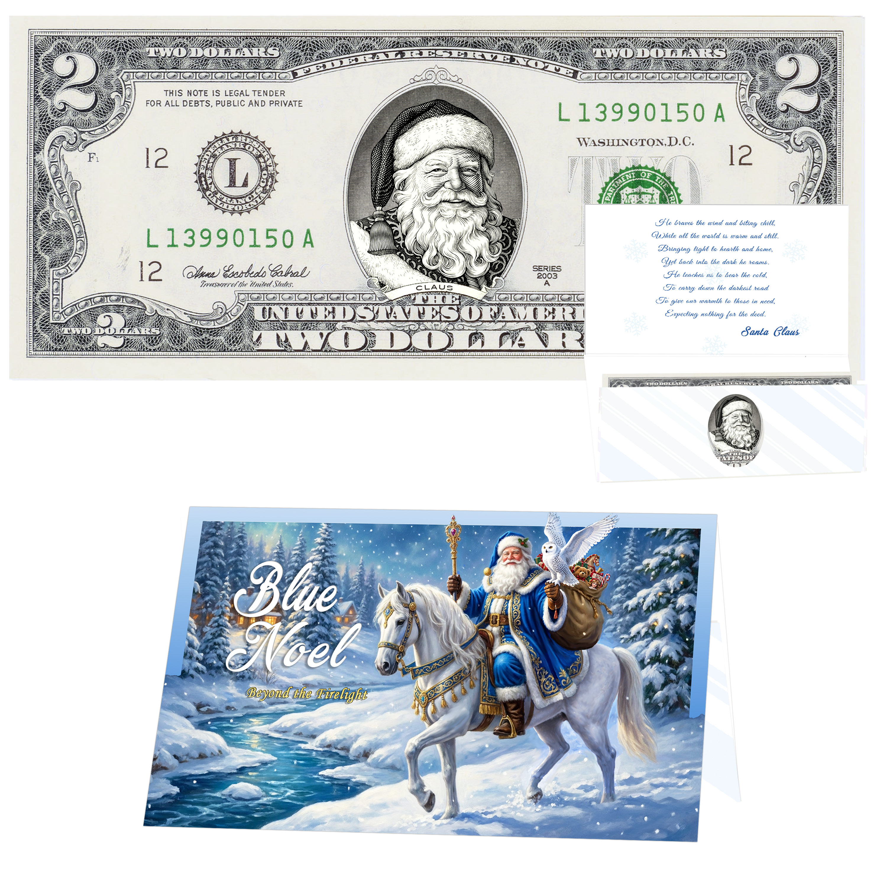 Santa Dollar Bill - Victorian Santa Edition - Collectible 2 Dollar Bill – Colorized Genuine U.S. Currency