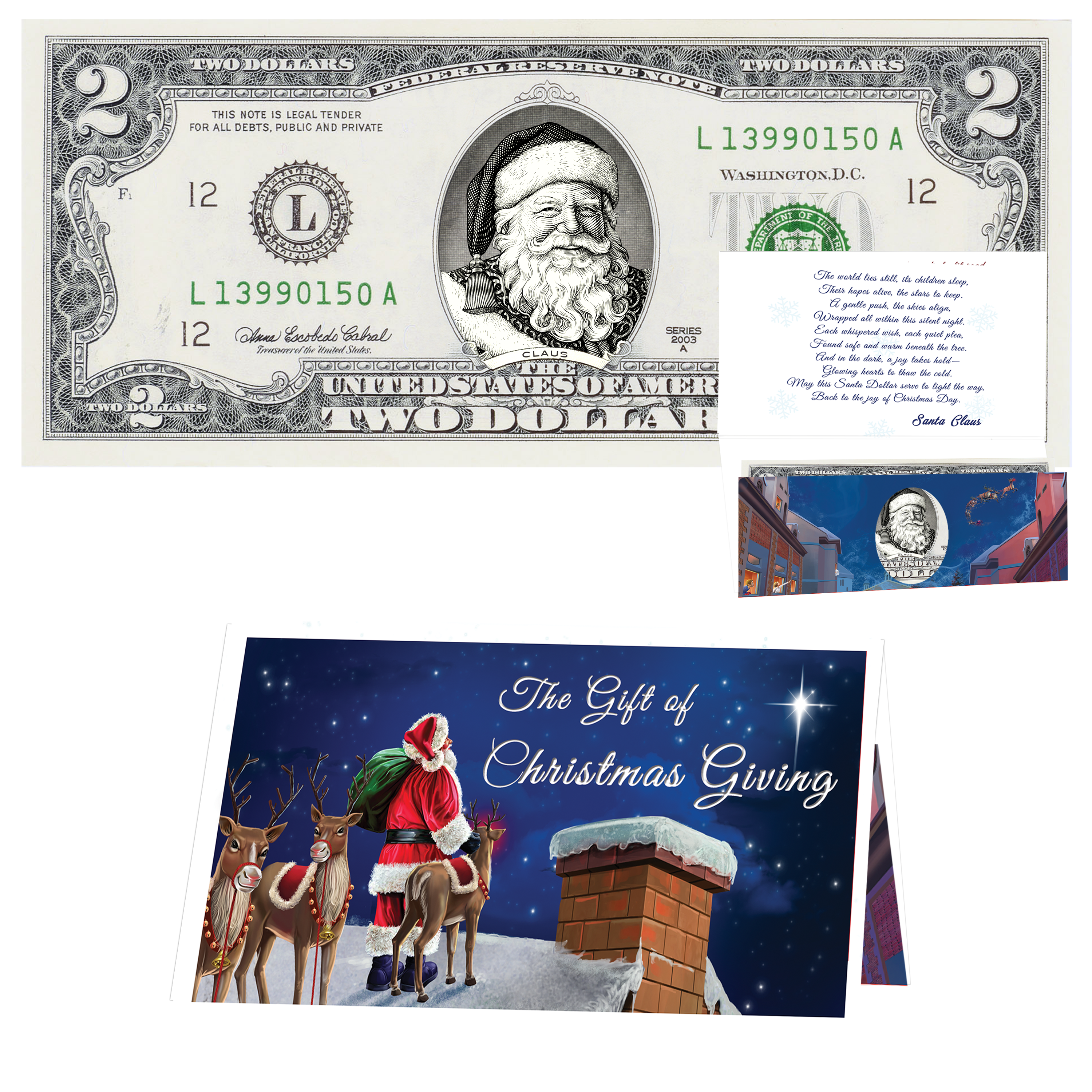 Santa Dollar Bill - Victorian Santa Edition - Collectible 2 Dollar Bill – Colorized Genuine U.S. Currency