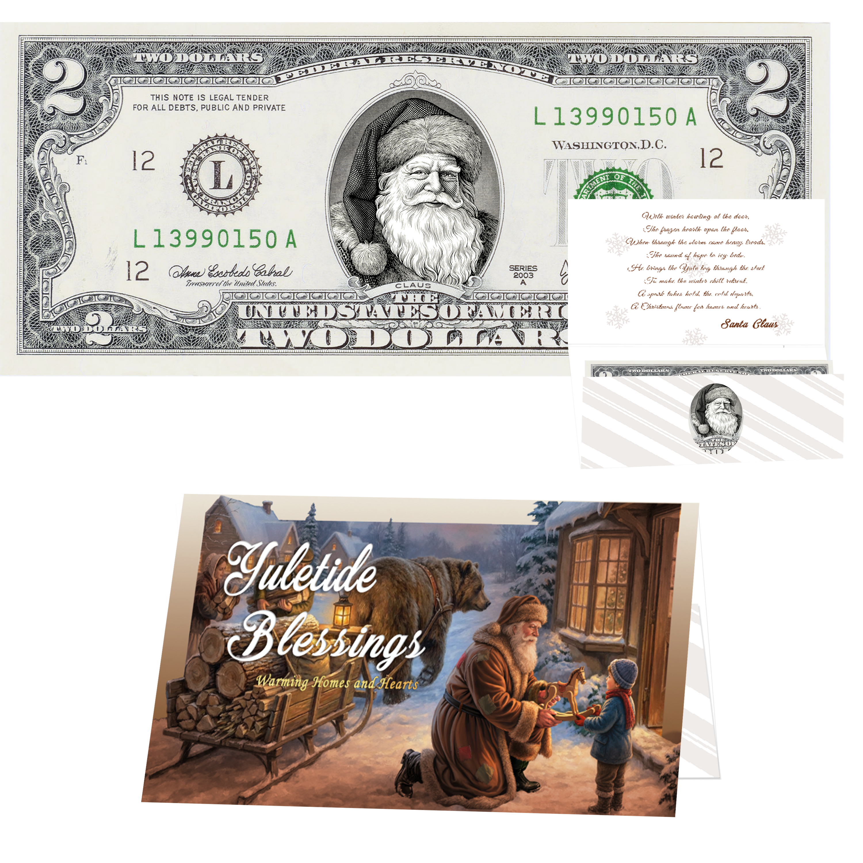Santa Dollar Bill - Father Christmas Edition - Collectible 2 Dollar Bill – Colorized Genuine U.S. Currency
