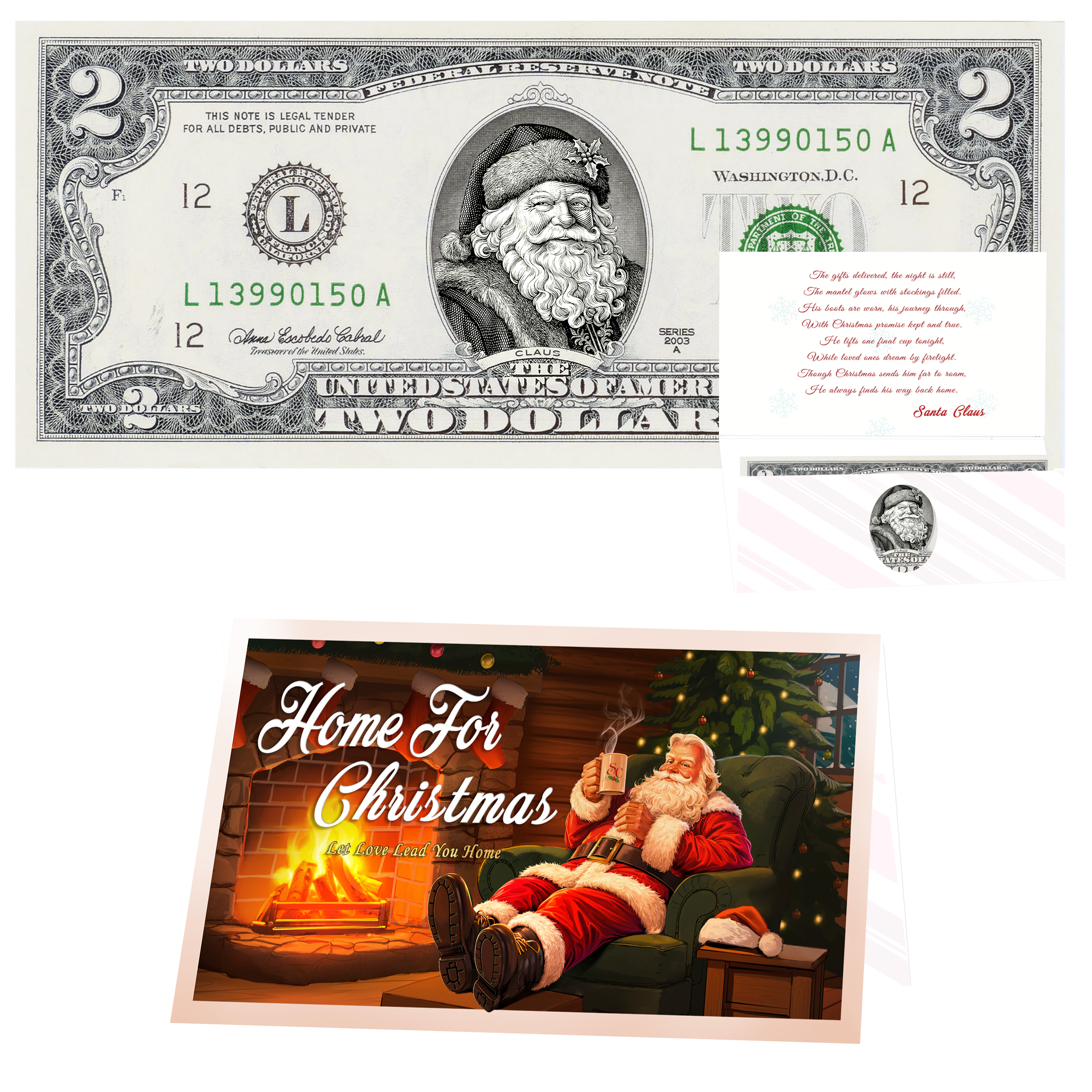 Santa Dollar Bill - Winter Woods Santa Edition - Collectible 2 Dollar Bill – Colorized Genuine U.S. Currency