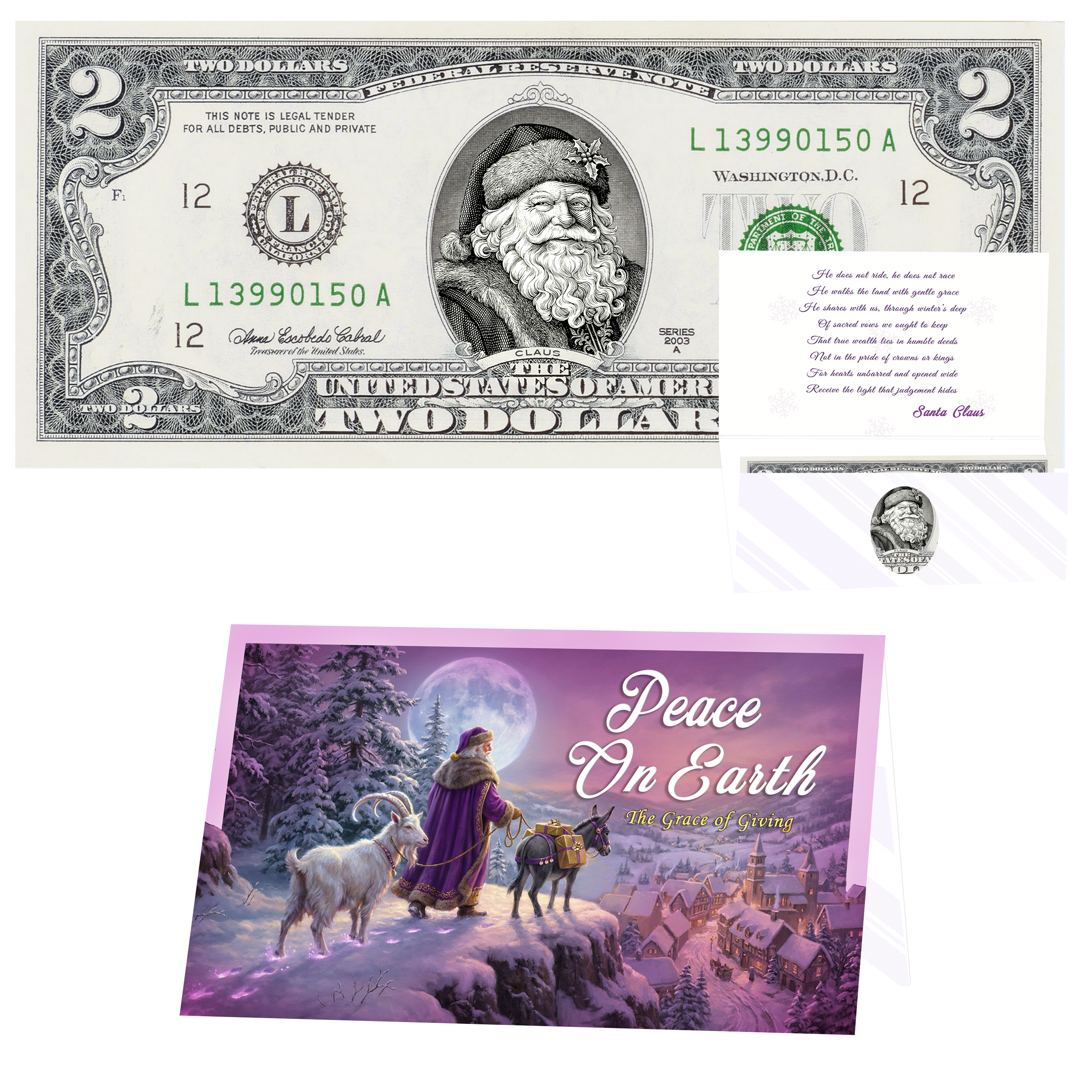 Santa Dollar Bill - Winter Woods Santa Edition - Collectible 2 Dollar Bill – Colorized Genuine U.S. Currency